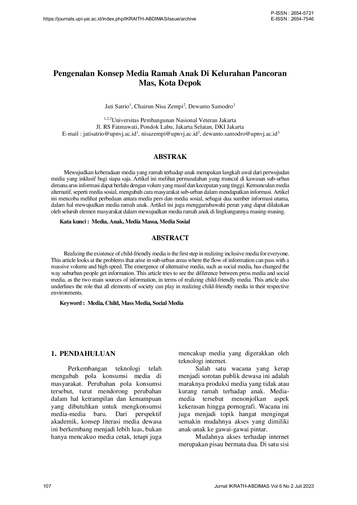 JURIS Pengenalan Konsep Media Ramah Anak Di Kelurahan Pancoran Mas Kota Depok