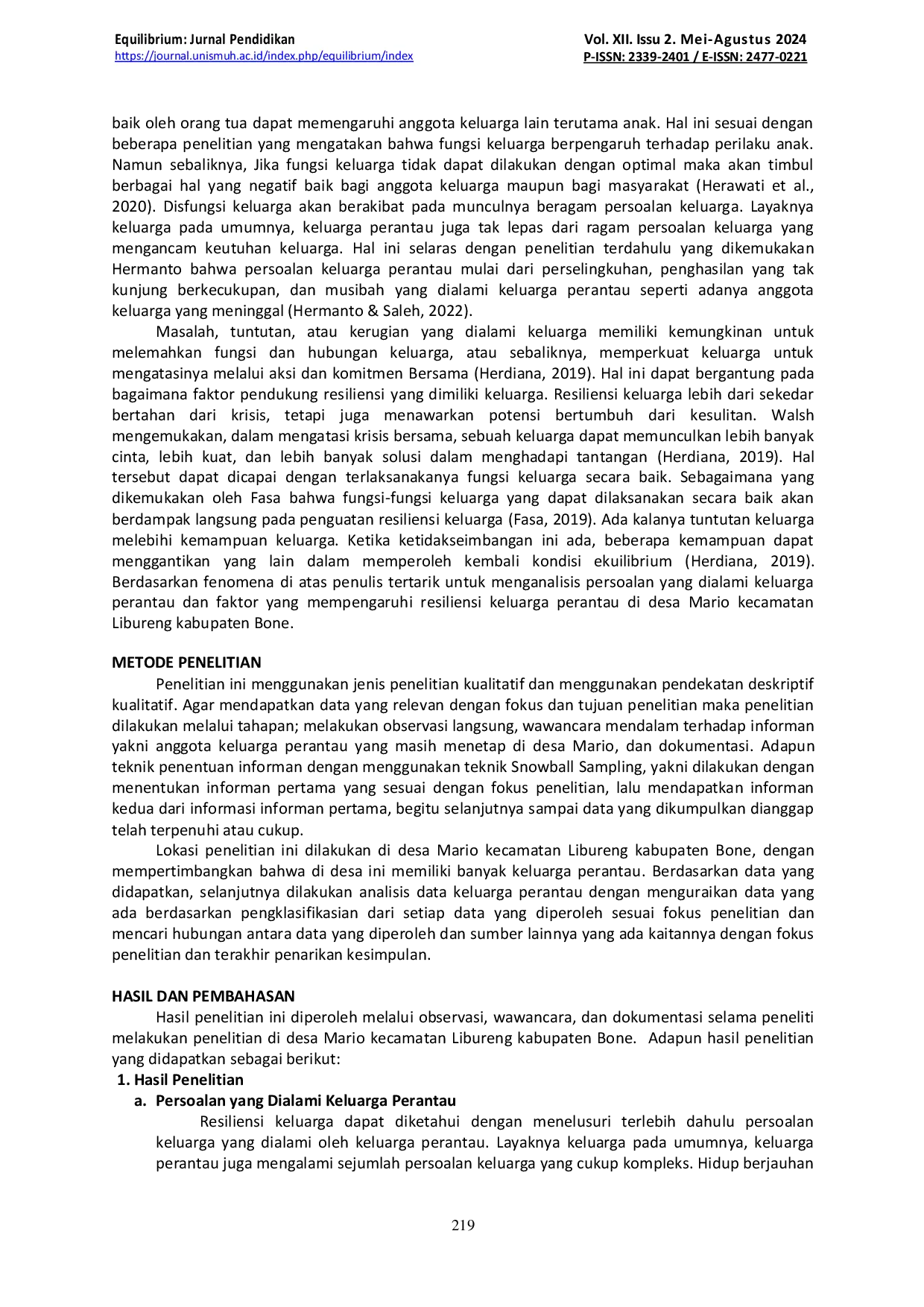 JURIS Resiliensi Keluarga Perantau dalam Mewujudkan Ketahanan Keluarga di Desa Mario Kabupaten Bone