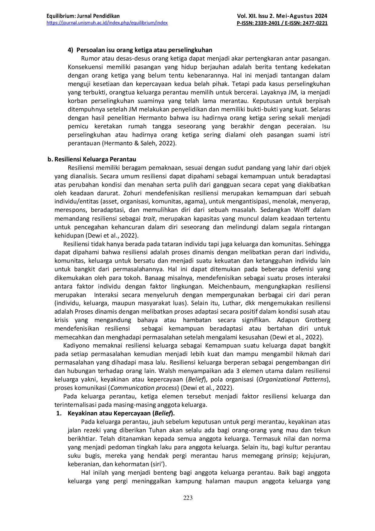 JURIS Resiliensi Keluarga Perantau dalam Mewujudkan Ketahanan Keluarga di Desa Mario Kabupaten Bone