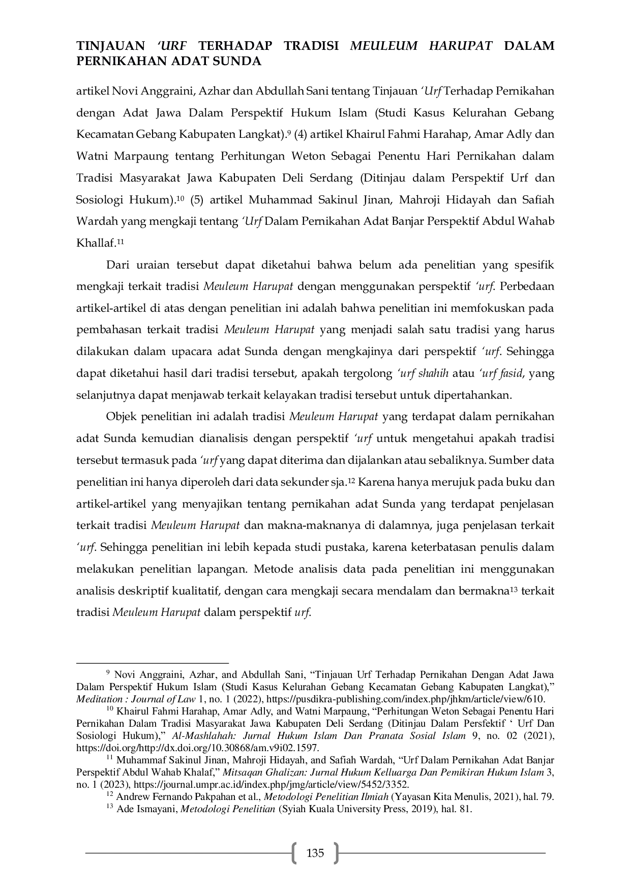 JURIS Tinjauan Pernikahan Adat Sunda Urf Terhadap Tradisi Meuleum Harupat Dalam