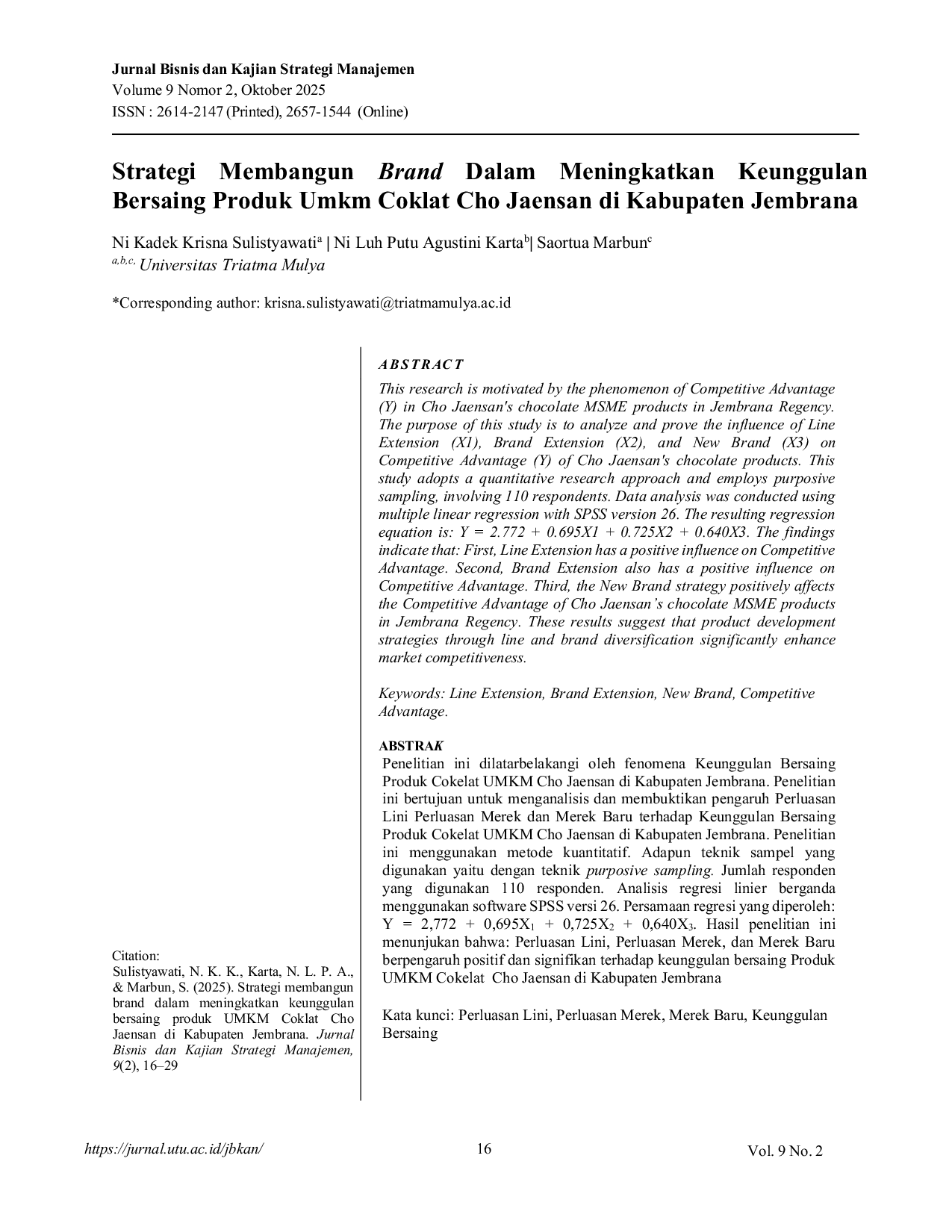 JURIS Strategi Membangun Brand Dalam Meningkatkan Keunggulan Bersaing Produk UMKM Coklat Cho Jaensan di Kabupaten Jembrana