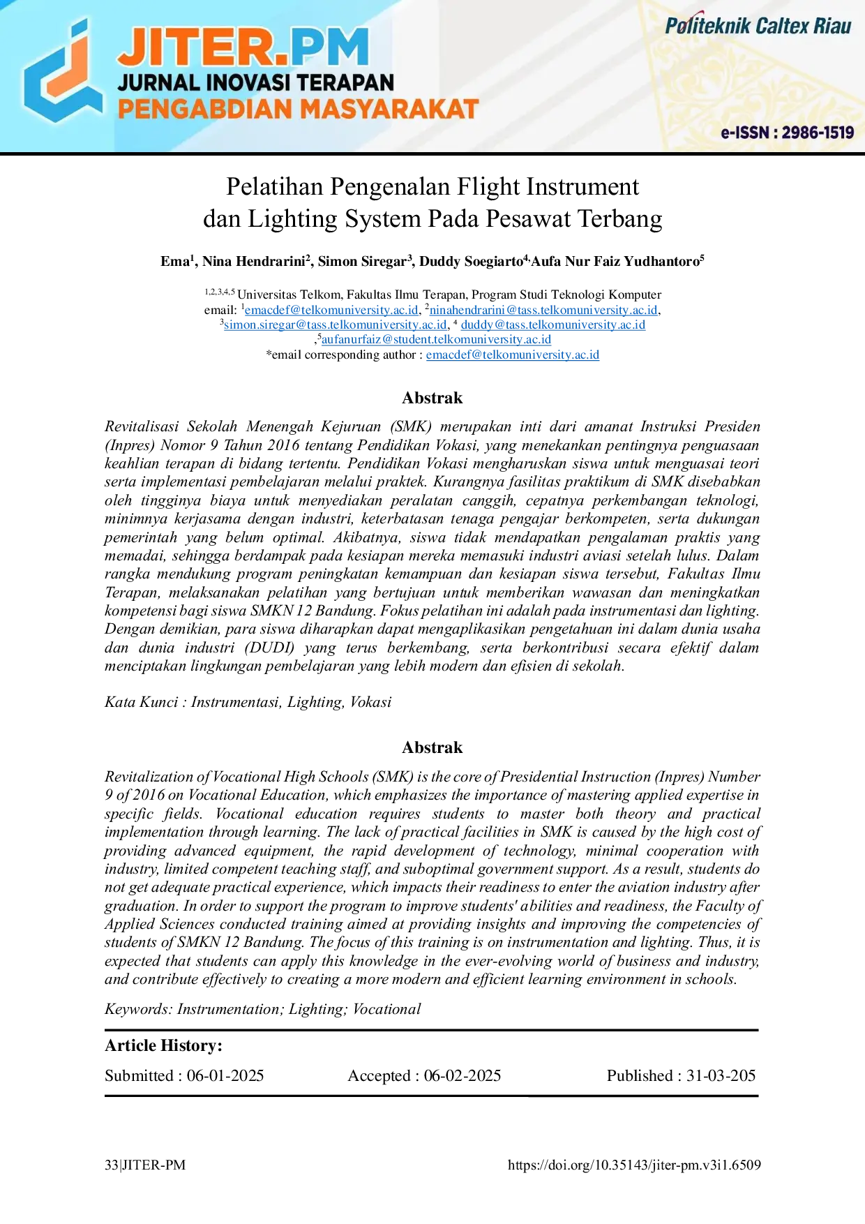 JURIS Pelatihan Pengenalan Flight Instrument Lighting System Pada Pesawat Terbang
