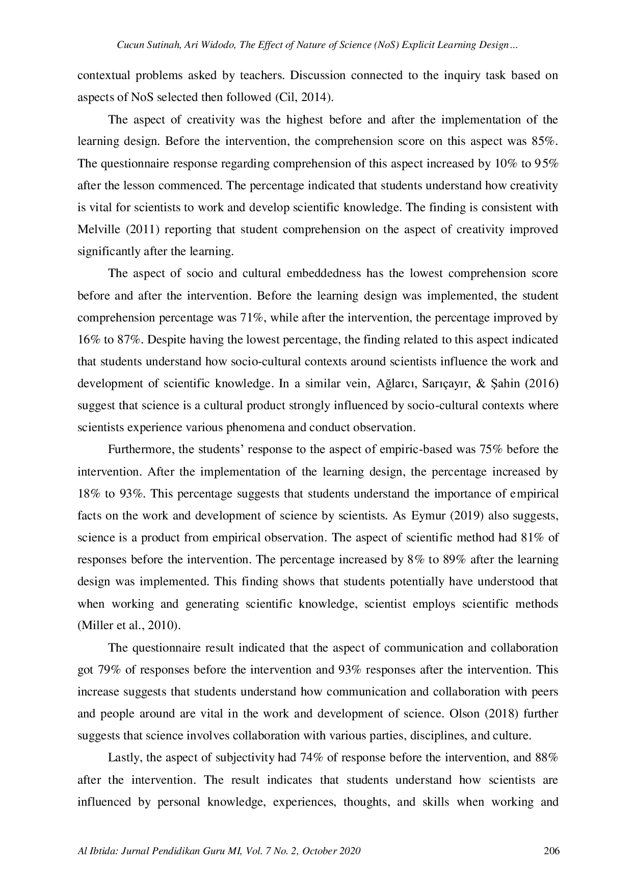JURIS The Effect Of Nature Of Science NoS Explicit Learning Design On Students NoS Comprehension At Elementary School