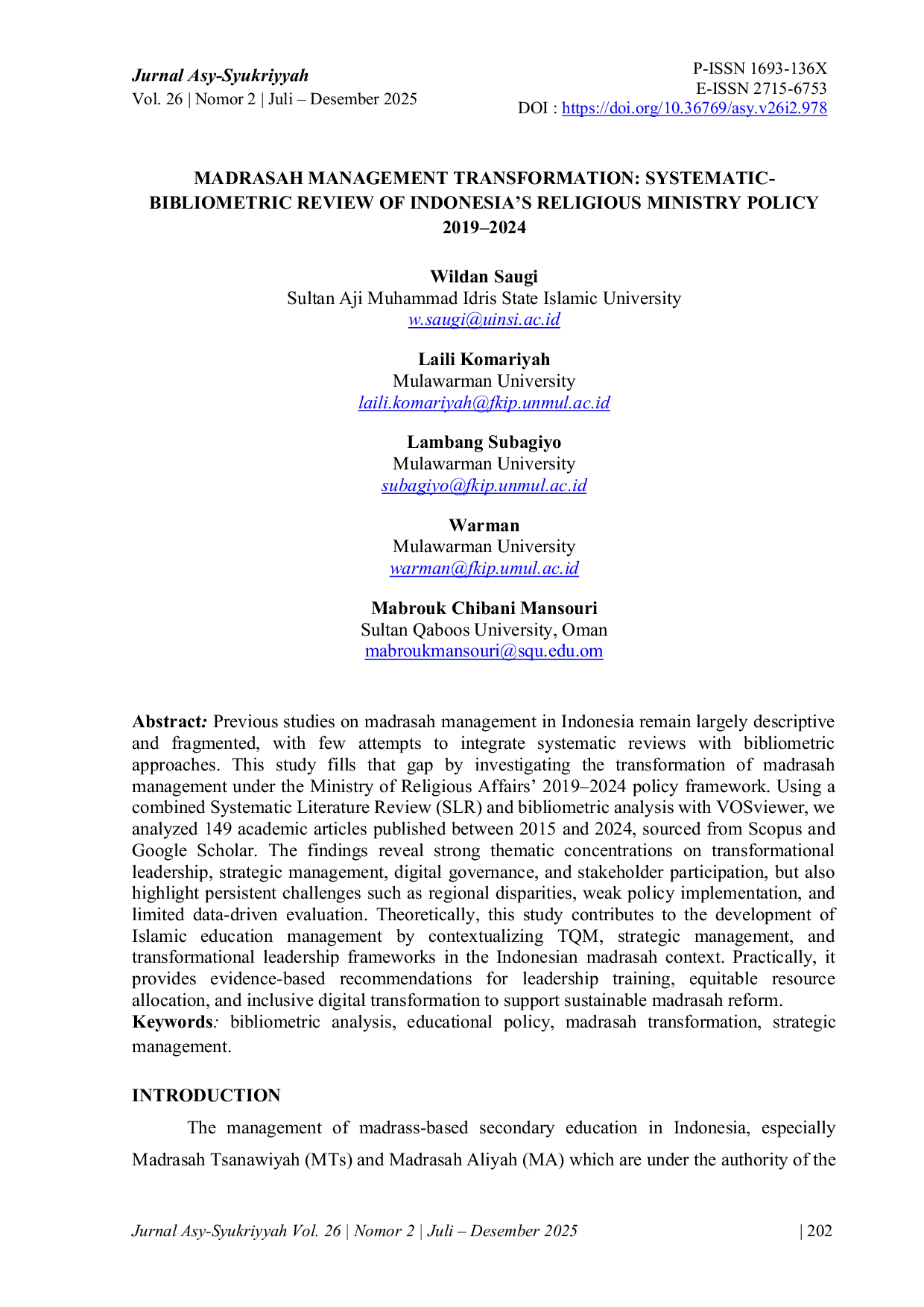 JURIS Madrasah Management Transformation Systematic Bibliometric Review of Indonesia s Religious Ministry Policy 2019 2024