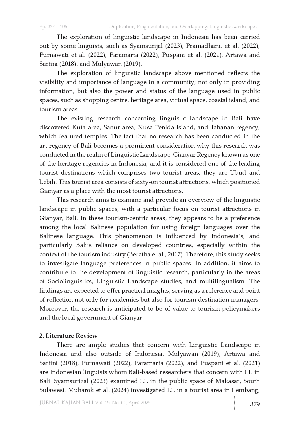 juris Duplication Fragmentation and Overlapping Linguistic Landscape Dynamics of Tourist Attractions in Gianyar Bali