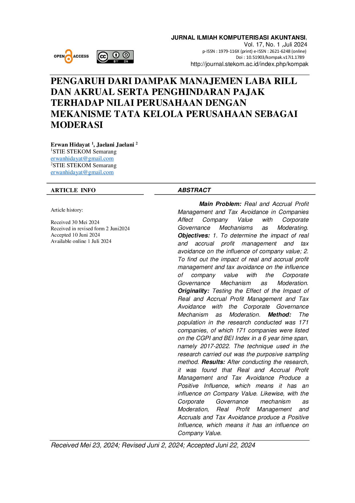 JURIS Pengaruh Dari Dampak Manajemen Laba Rill Dan Akrual Serta Penghindaran Pajak Terhadap Nilai Perusahaan Dengan Mekanisme Tata Kelola Perusahaan Sebagai Moderasi