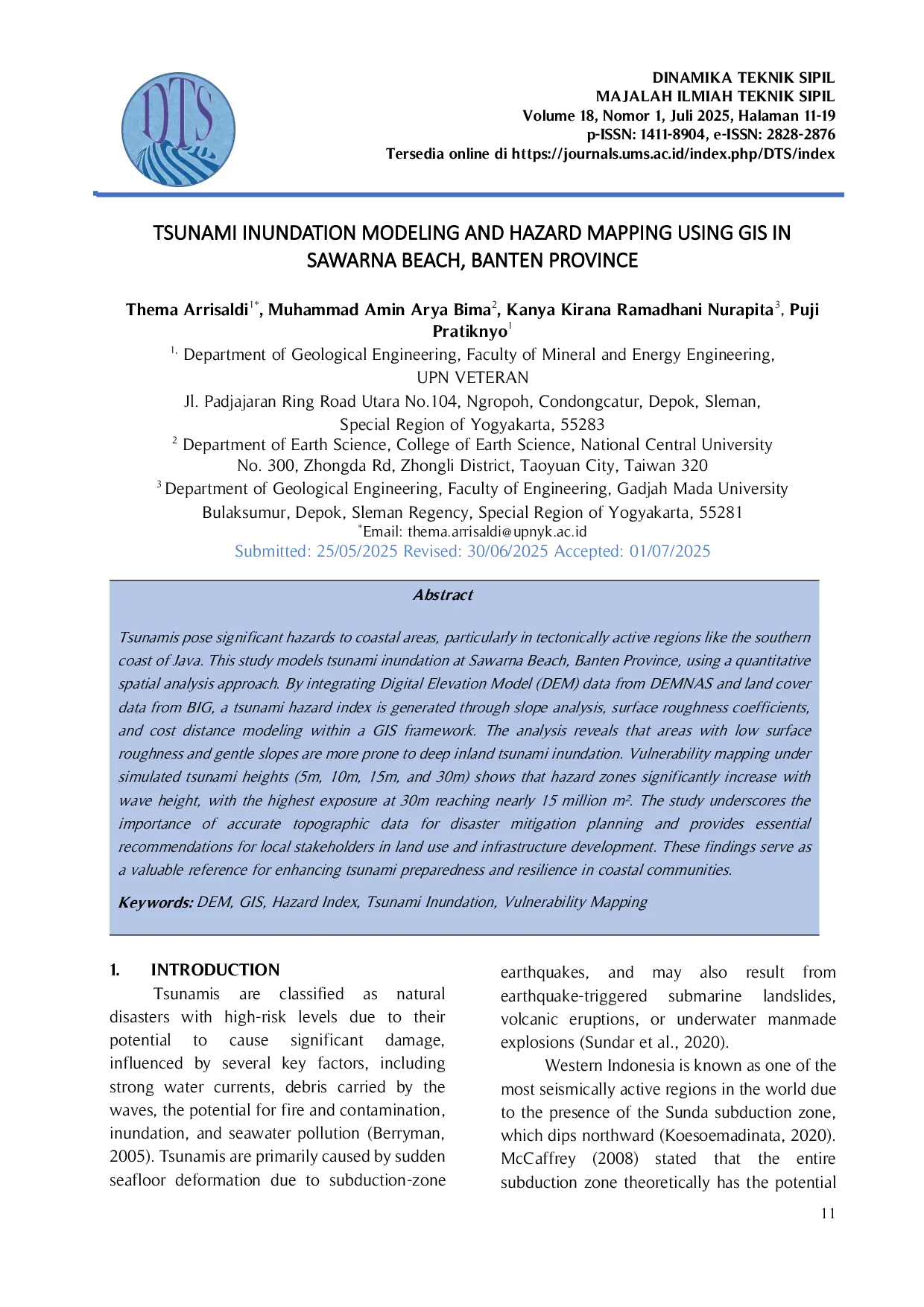 JURIS Tsunami Inundation Modeling and Hazard Mapping Using GIS in Sawarna Beach Banten Province
