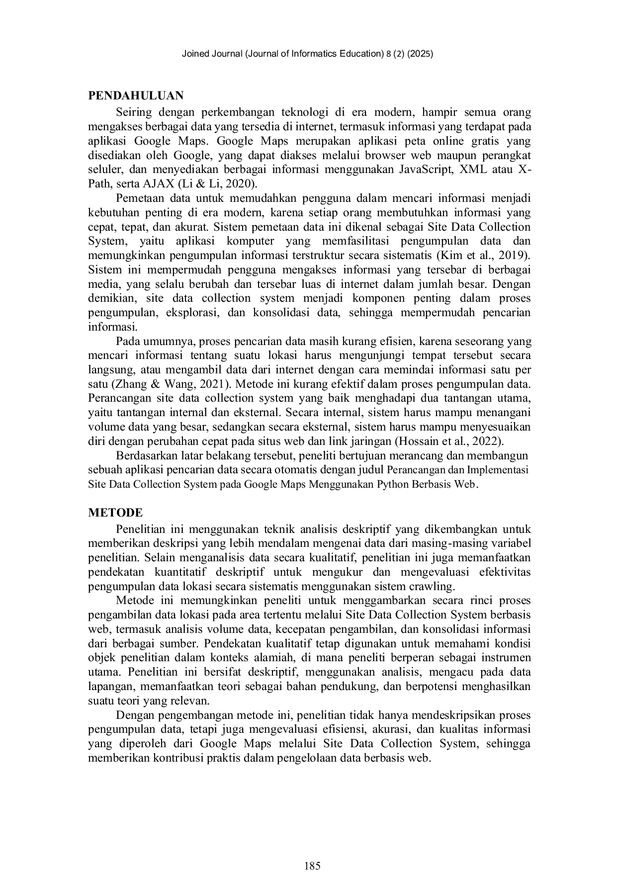 JURIS Perancangan dan Implementasi Site Data Collection System pada Google Maps Menggunakan Python Berbasis Web