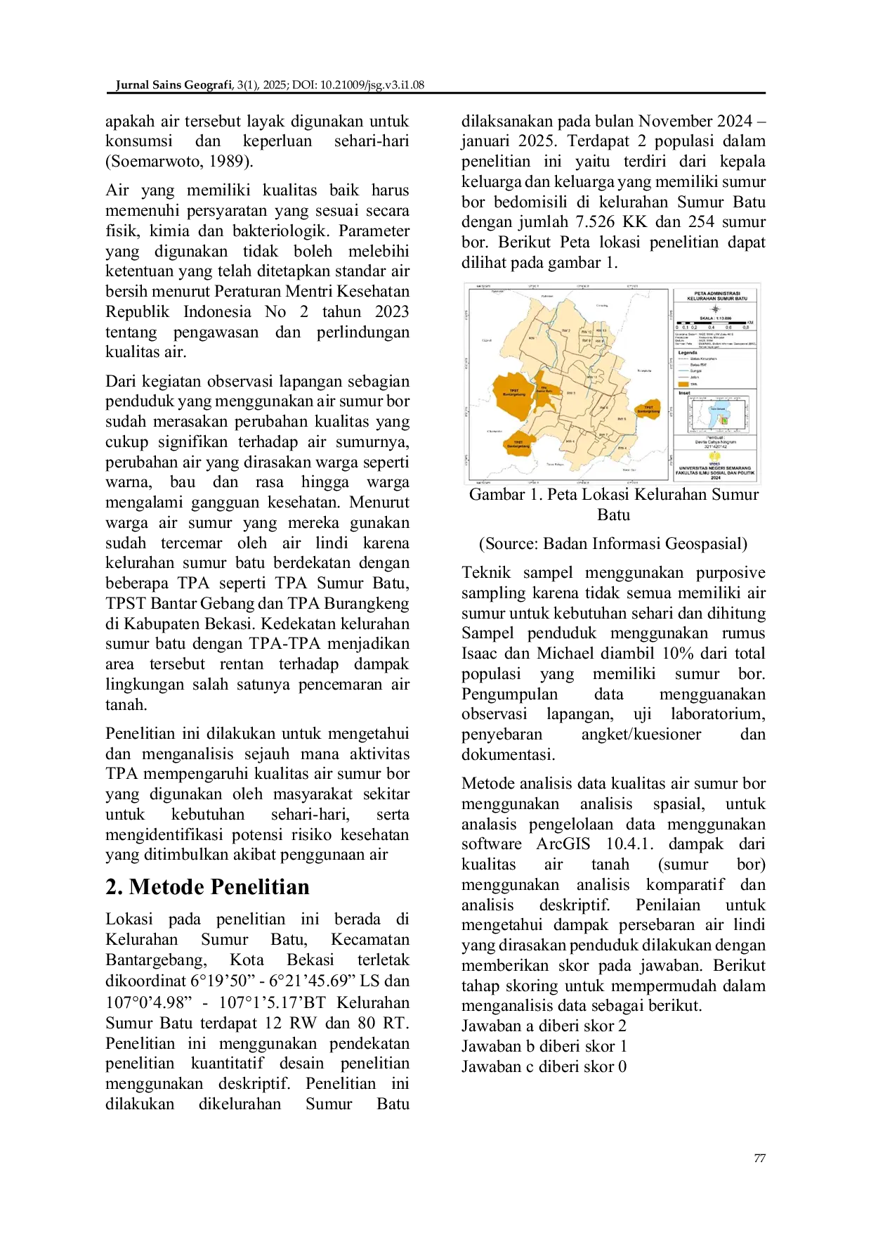 JURIS Kualitas Air Sumur Bor Rumah Tangga di Sekitar Tempat Pembuangan Akhir TPA Sampah Dikelurahan Sumur Batu Kecamatan Bantargebang Kota Bekasi persebaran kualitas air sumur bor
