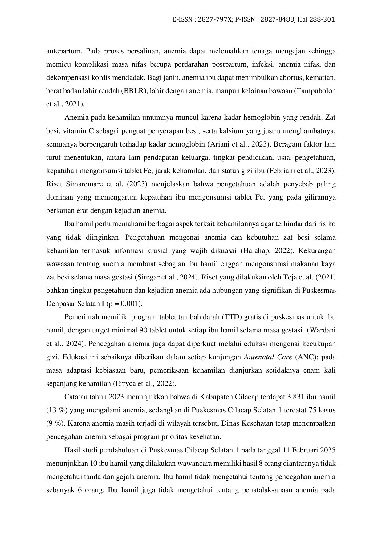 JURIS Hubungan Tingkat Pengetahuan Ibu Hamil Tentang Anemia dengan Kejadian Anemia pada Ibu Hamil di Wilayah Puskesmas Cilacap Selatan I Kabupaten Cilacap Tahun 2025