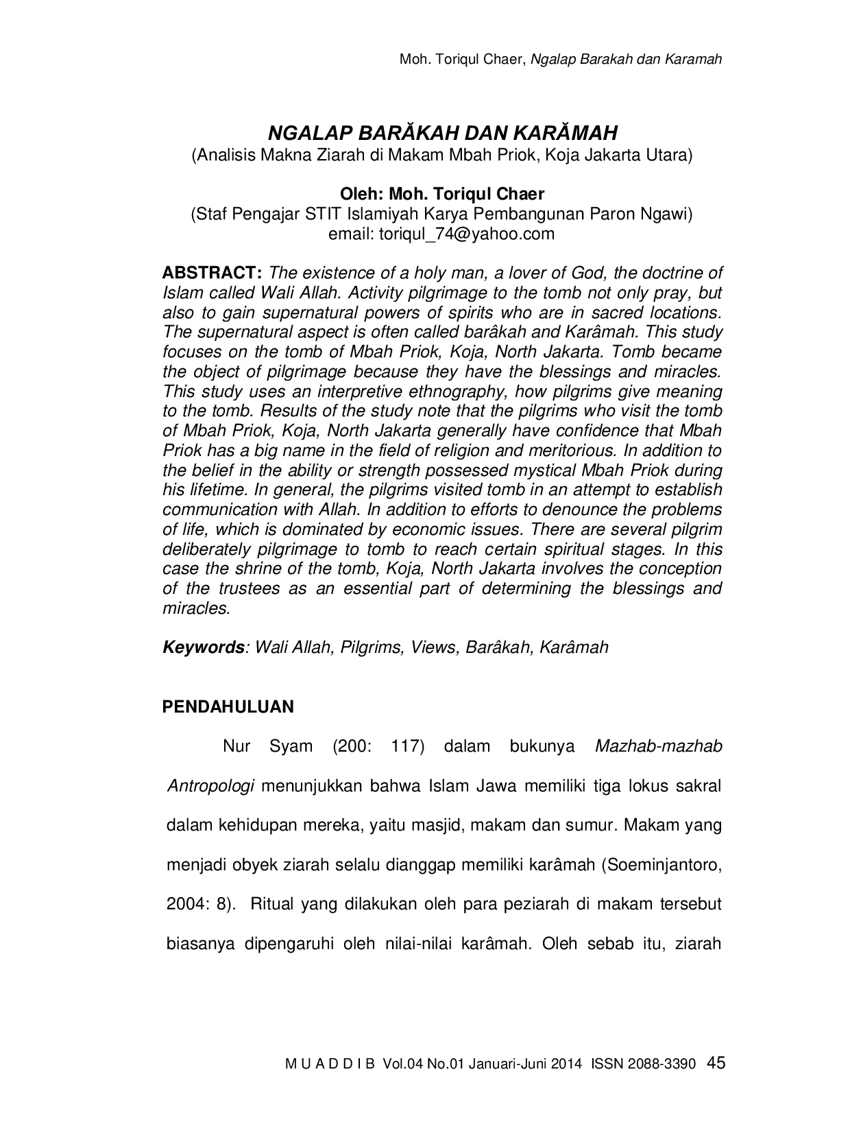 JURIS NGALAP BAR KAH DAN KAR MAH Analisis Makna Ziarah di Makam Mbah Priok Koja Jakarta Utara