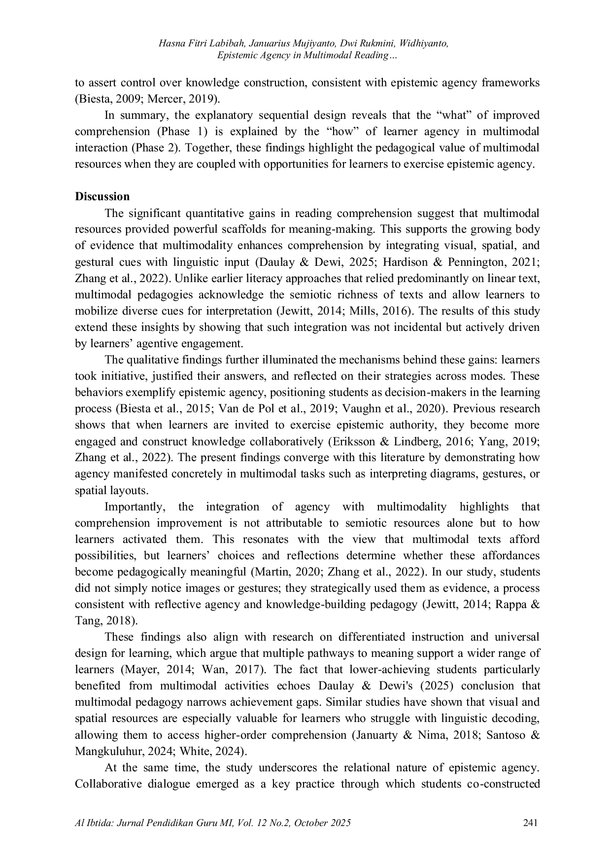 JURIS Epistemic Agency in Multimodal Reading How Primary Learners Construct Knowledge Across Modes