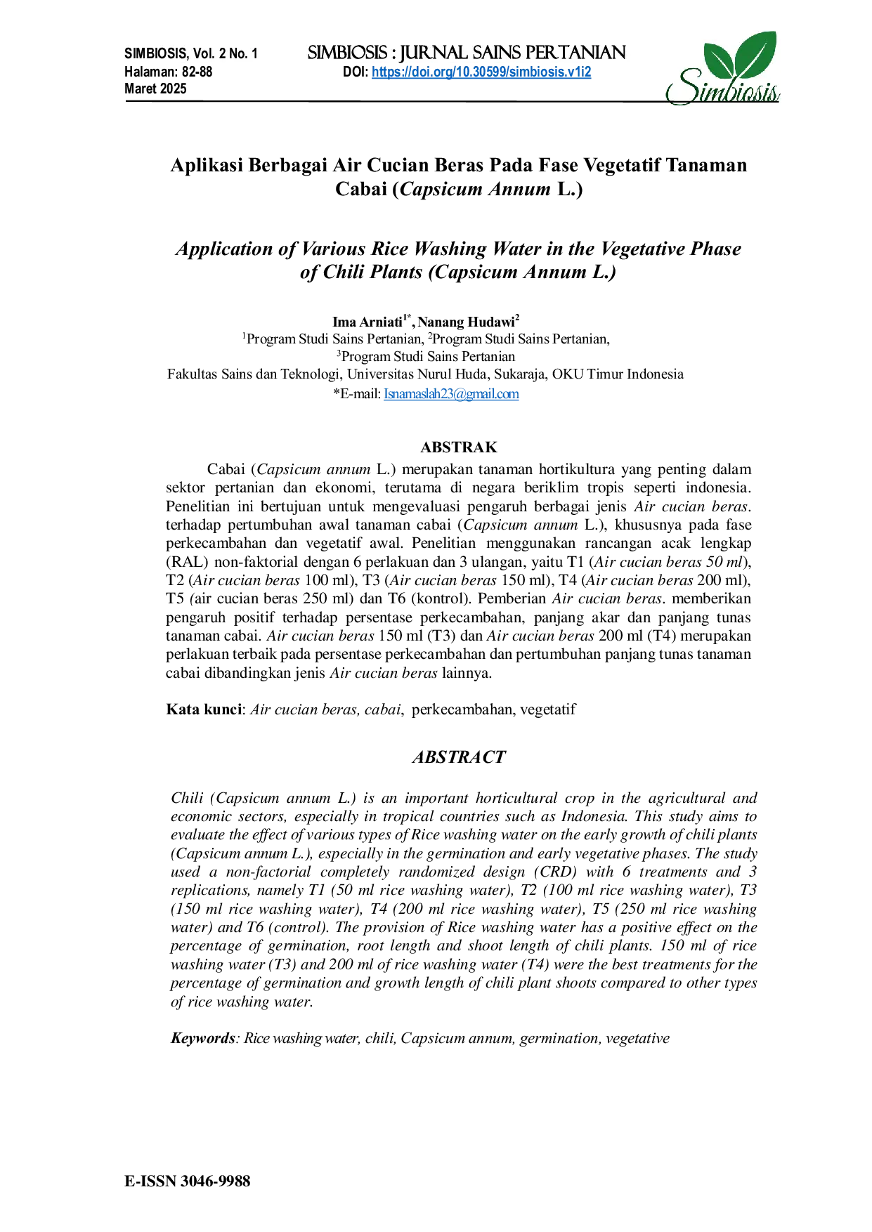 JURIS Aplikasi Berbagai Air Cucian Beras Pada Fase Vegetatif Tanaman Cabai Capsicum Annum L