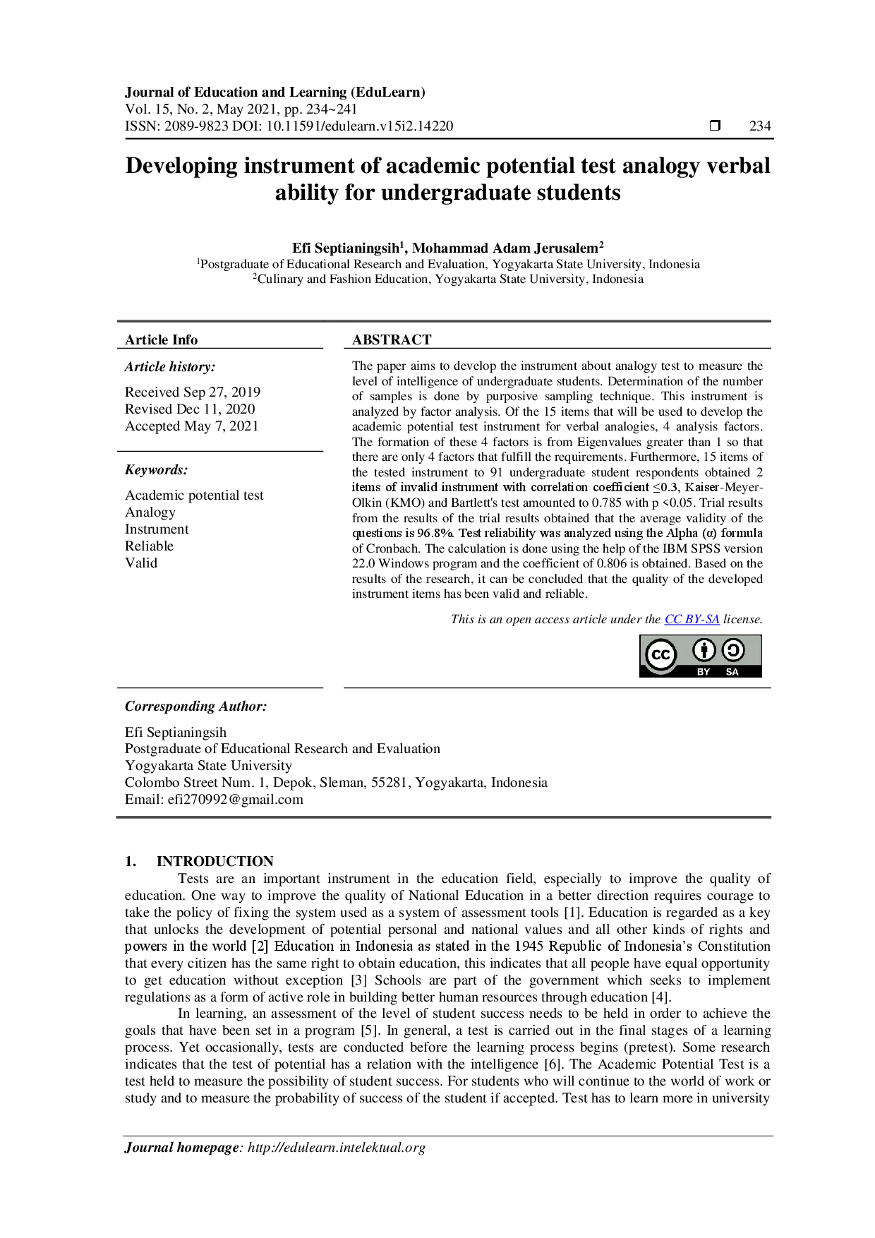juris Developing instrument of academic potential test analogy verbal ability for undergraduate students
