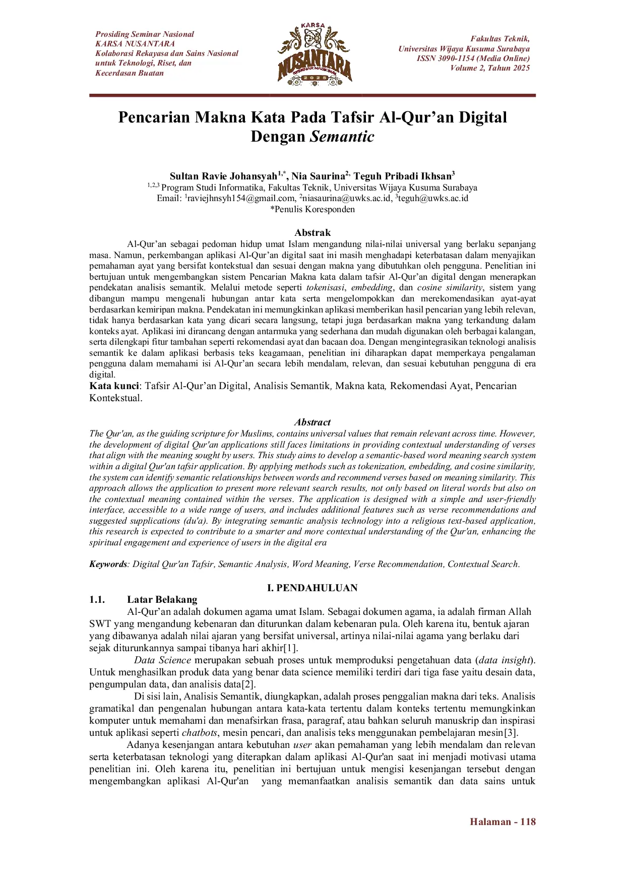 JURIS Pencarian Makna Kata Pada Tafsir Al Qur an Digital Dengan Semantic