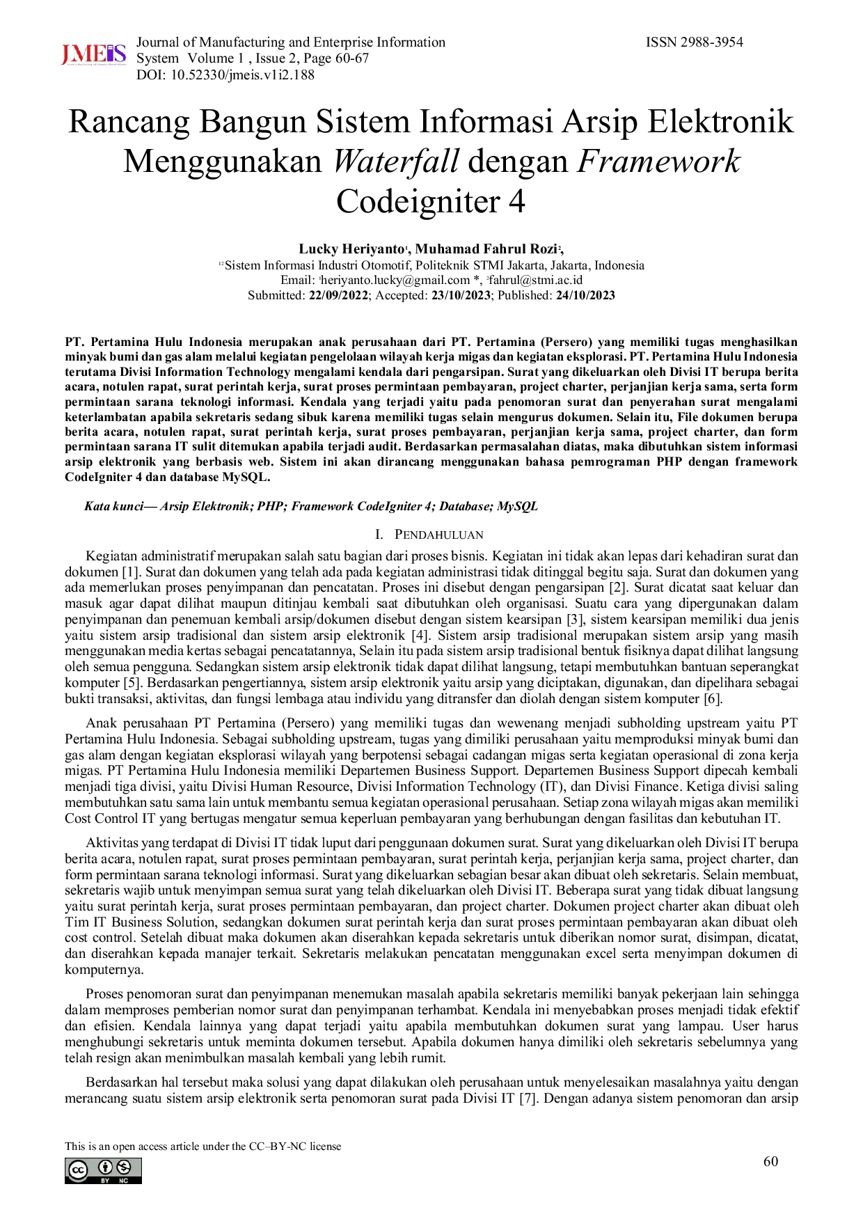 JURIS Rancang Bangun Sistem Informasi Arsip Elektronik Menggunakan Waterfall dengan Framework Codeigniter 4