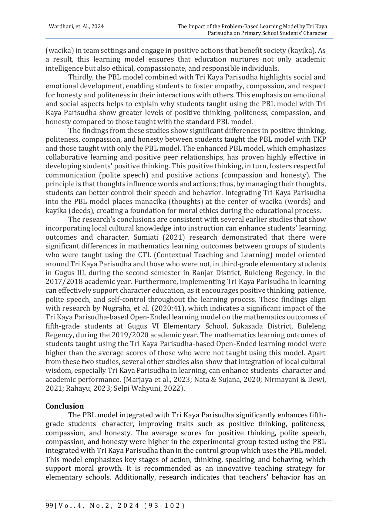 JURIS The Impact of the Problem Based Learning Model by Tri Kaya Parisudha on Primary School Students Character