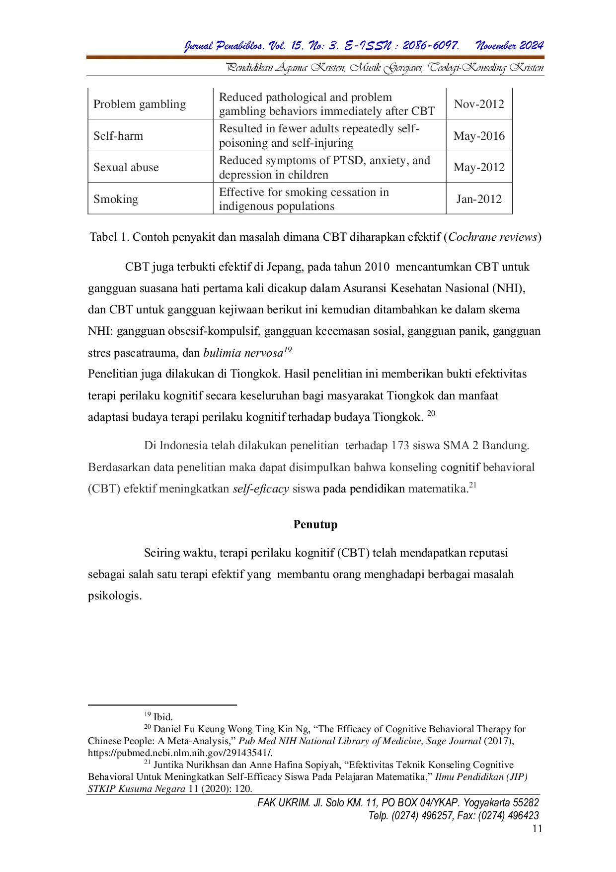 JURIS Keefektifan Penggunaan Cognitive Behavioral Therapy Cbt Sebagai Terapi Pada Konseling Masalah Psikologis Sebuah Studi Deskriptif