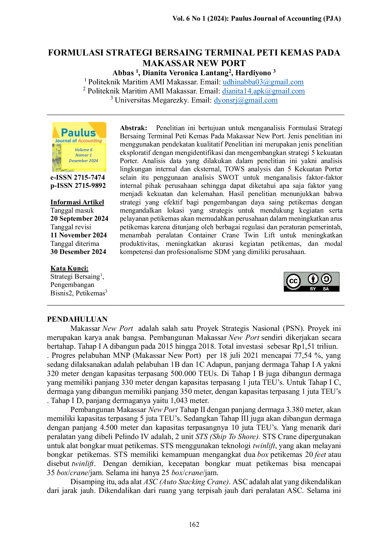 JURIS Formulasi Strategi Bersaing Terminal Peti Kemas Pada Makassar New Port