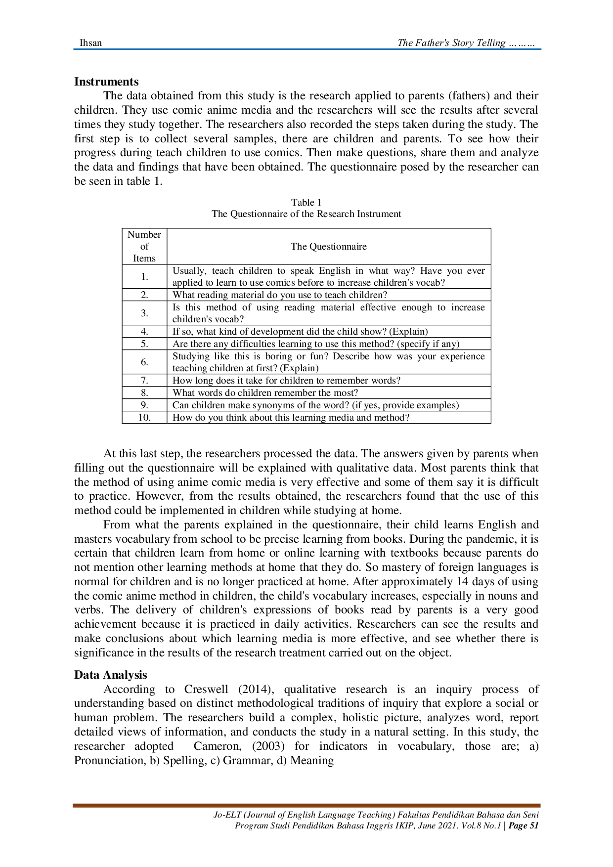 JURIS The Father s Storytelling Approach in Improving Children s Vocabulary Using Anime