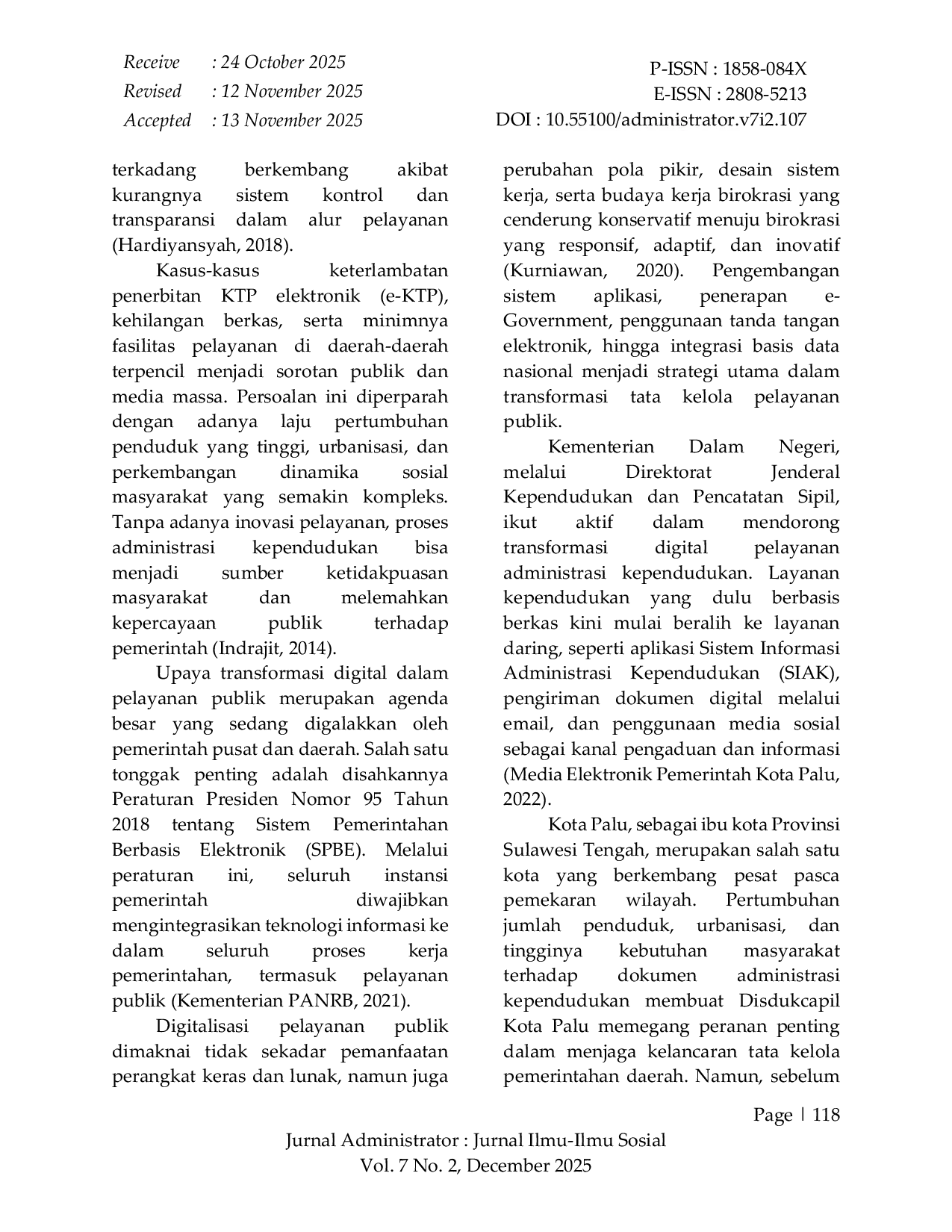 JURIS Kualitas Pelayanan Publik Berbasis Digital di Dinas Kependudukan dan Pencatatan Sipil Kota Palu