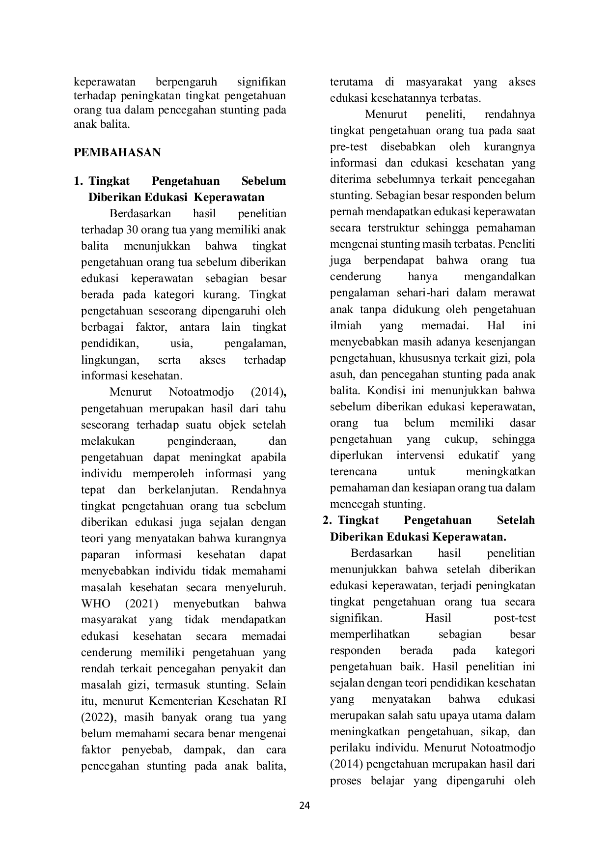 JURIS Pengaruh Edukasi Keperawatan Terhadap Tingkat Pengetahuan Orang Tua Dalam Pencegahan Stunting Pada Anak Balita