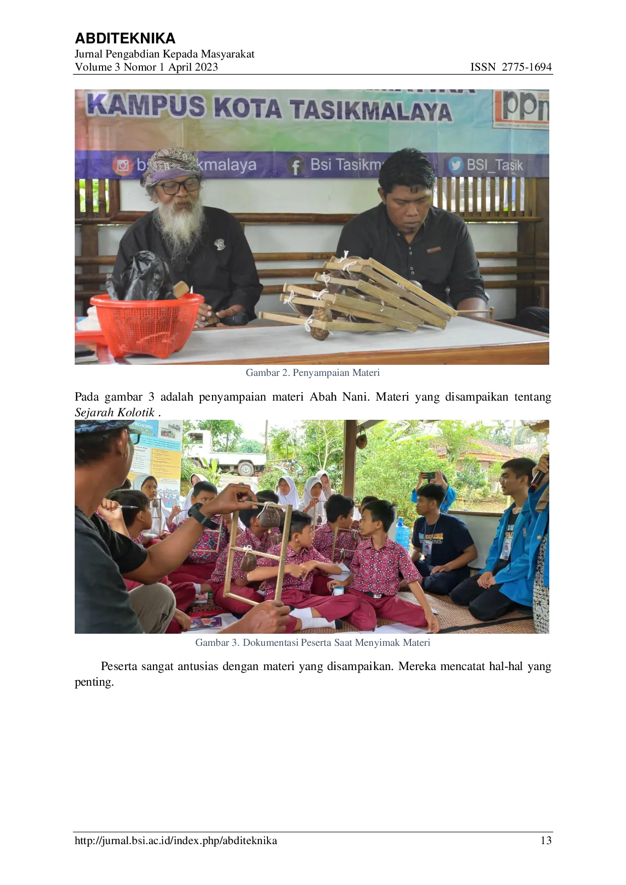 JURIS Pelestarian Potensi Alat Musik Kolotik Sebagai Ikon Desa Beber Ciamis