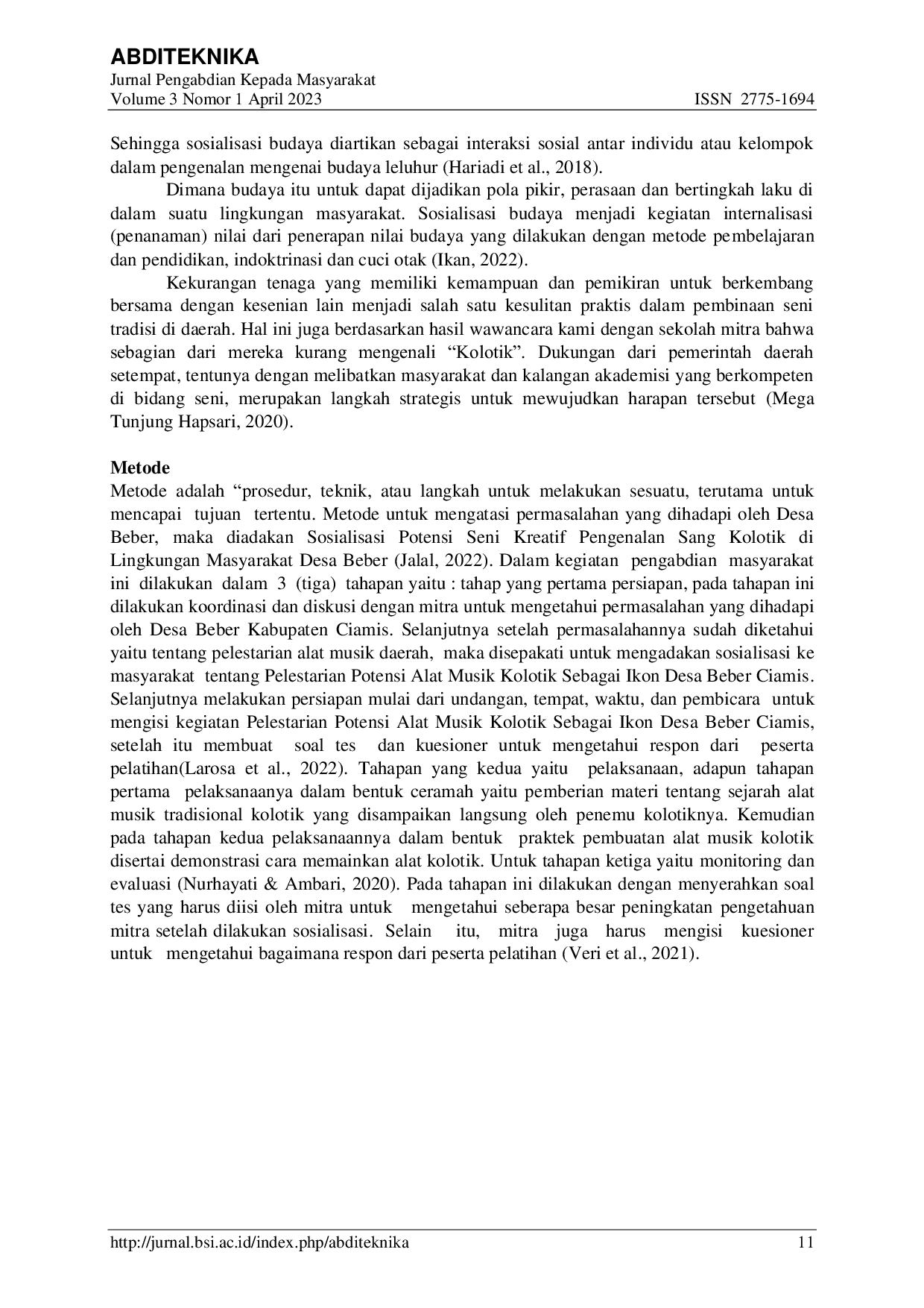 JURIS Pelestarian Potensi Alat Musik Kolotik Sebagai Ikon Desa Beber Ciamis