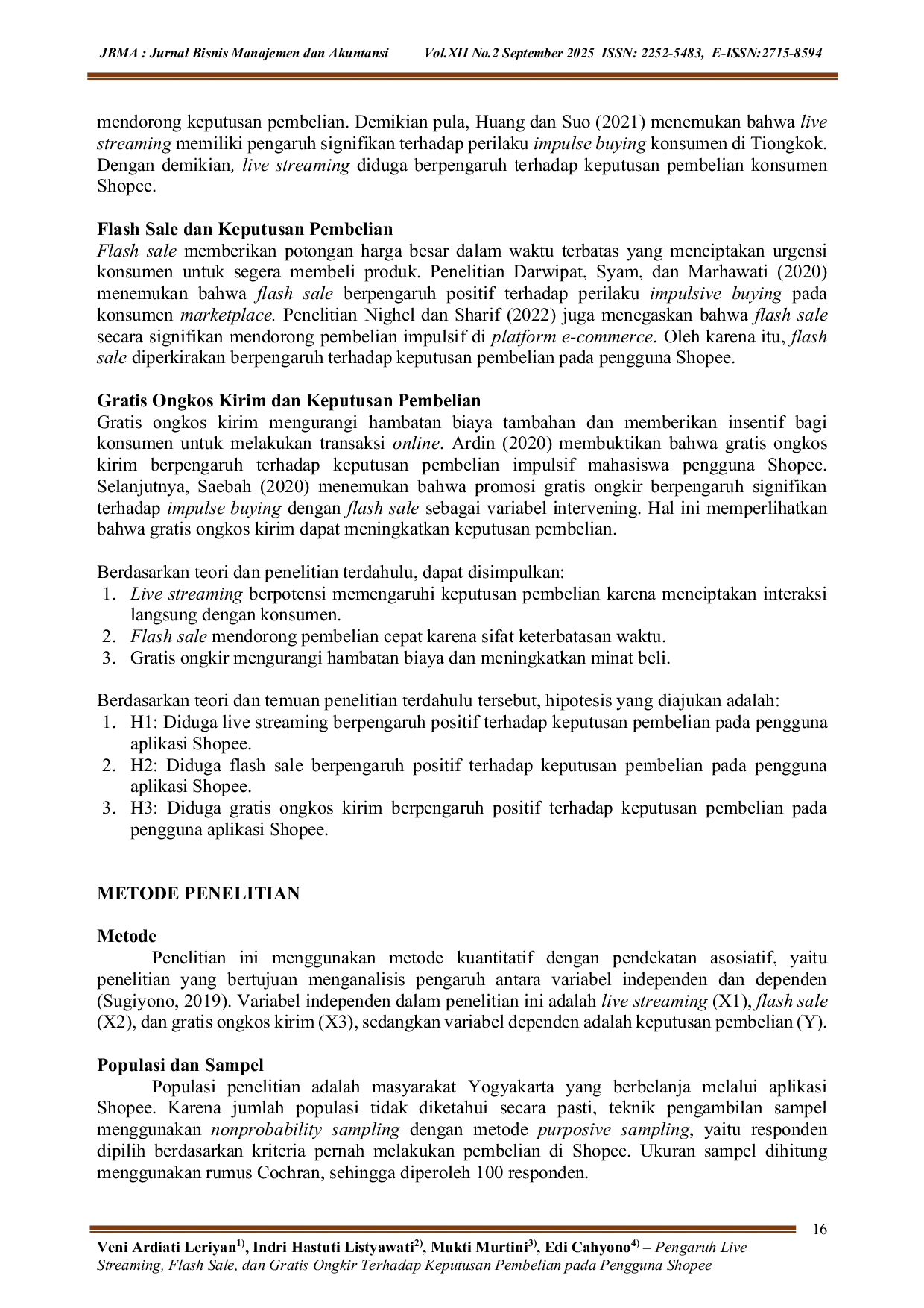 JURIS Pengaruh Live Streaming Flash Sale dan Gratis Ongkir Terhadap Keputusan Pembelian pada Pengguna Shopee