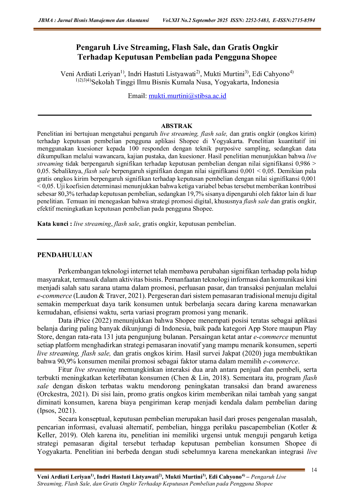 JURIS Pengaruh Live Streaming Flash Sale dan Gratis Ongkir Terhadap Keputusan Pembelian pada Pengguna Shopee