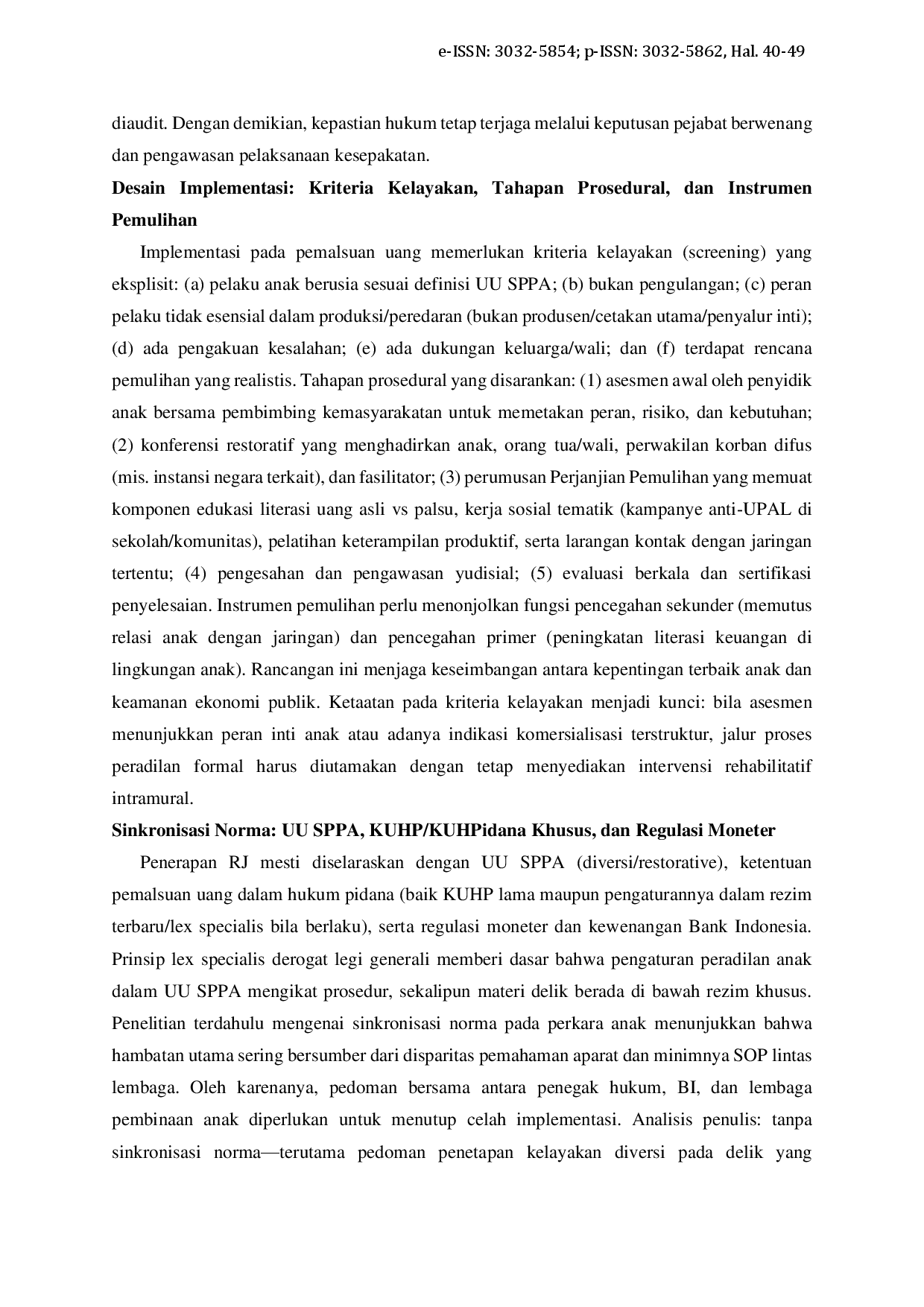 juris Relevansi Restorative Justice dalam Penyelesaian Perkara Pemalsuan Uang yang Dilakukan oleh Anak