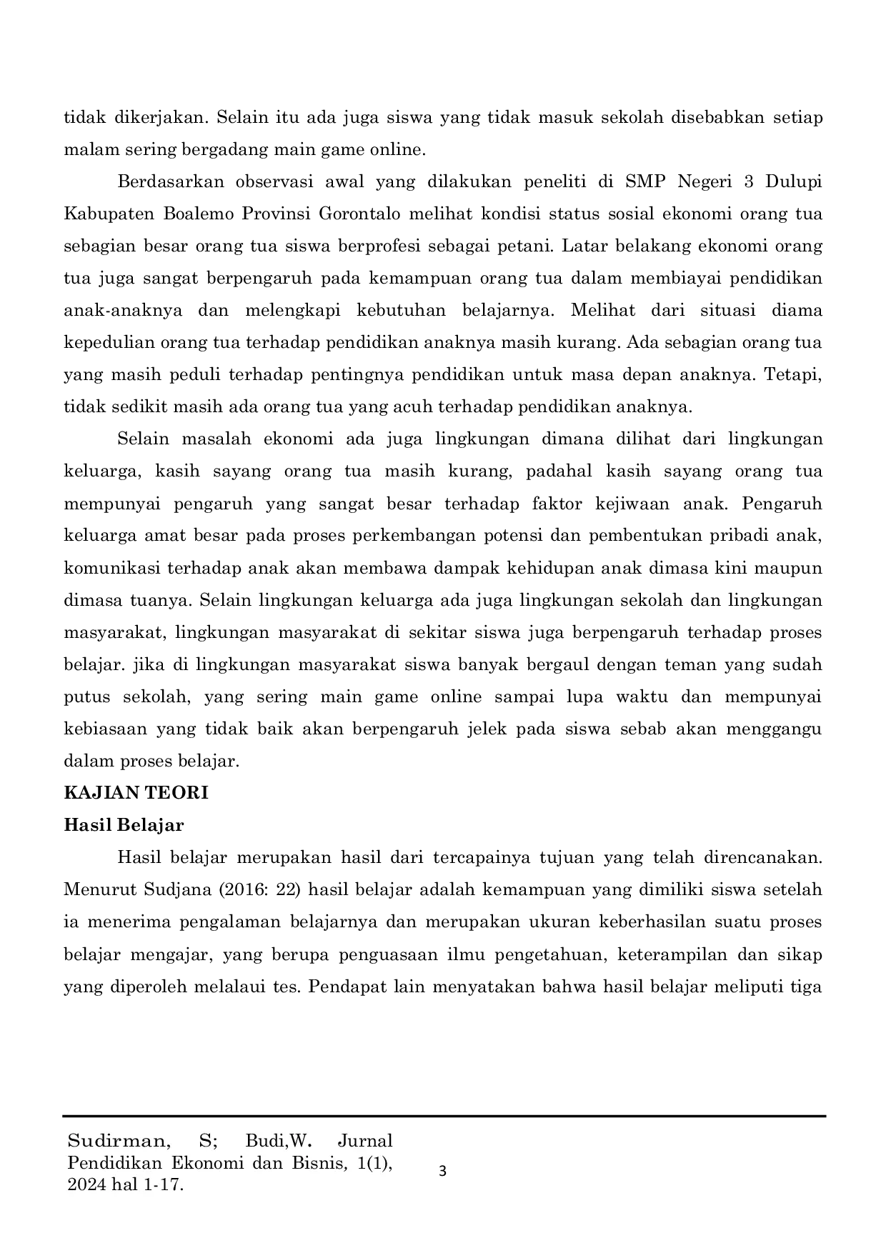 JURIS Status Sosial Ekonomi Orang Tua Lingkungan Belajar Terhadap Hasil Belajar Siswa