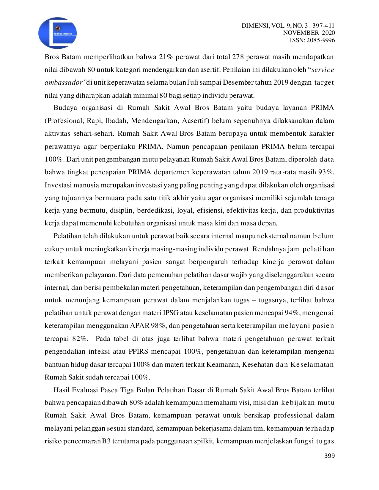 JURIS Pengaruh Kompetensi Komunikasi Budaya Organisasi Dan Pelatihan Terhadap Kinerja Perawat