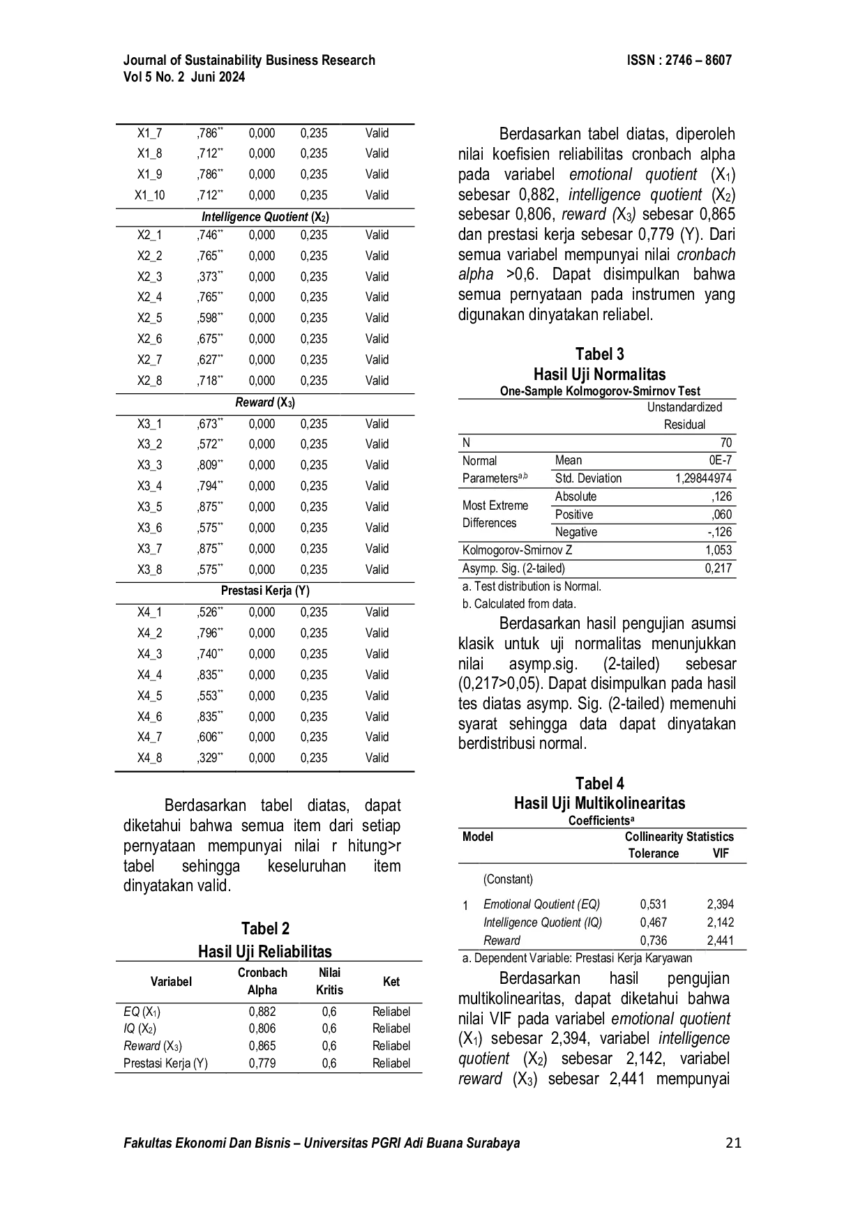JURIS Pengaruh Tingkat Emotional Quotient Eq Intelligence Quotient Iq Dan Reward Terhadap Prestasi Kerja Karyawan Divisi Frontliner Pt Bank Mega Syariah Seluruh Indonesia