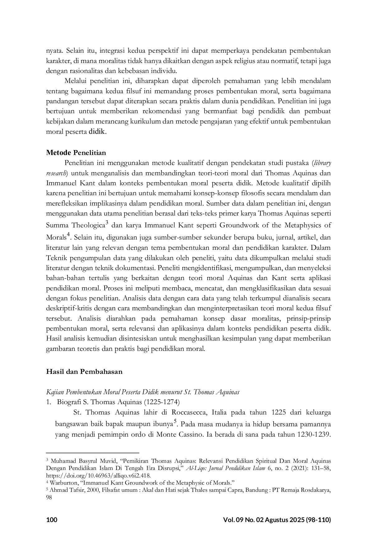 JURIS Pembentukan Moral Peserta Didik Menurut St Thomas Aquinas dan Immanuel Kant