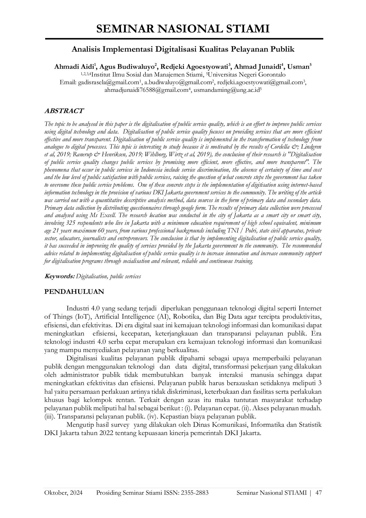 JURIS Analisis Implementasi Digitalisasi Kualitas Pelayanan Publik