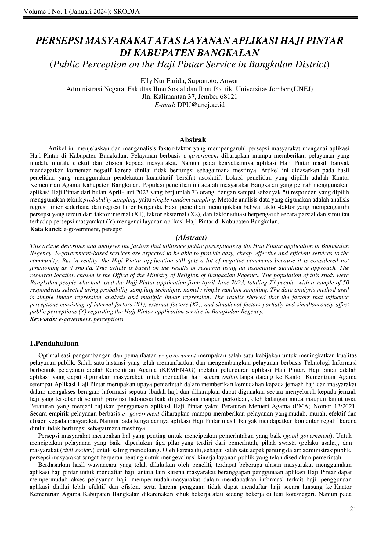 JURIS Persepsi Masyarakat Atas Layanan Aplikasi Haji Pintar di Kab Bangkalan