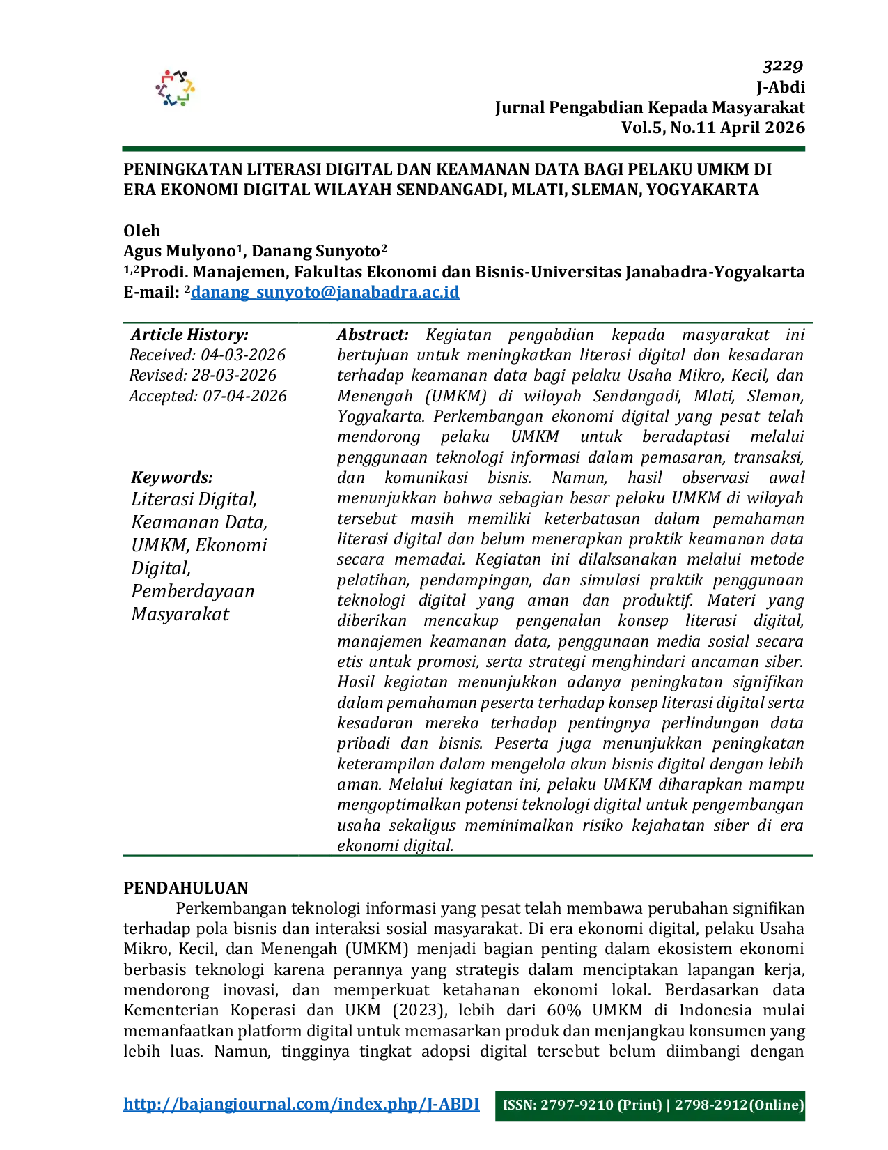 JURIS Peningkatan Literasi Digital Dan Keamanan Data Bagi Pelaku Umkm Di Era Ekonomi Digital Wilayah Sendangadi Mlati Sleman Yogyakarta