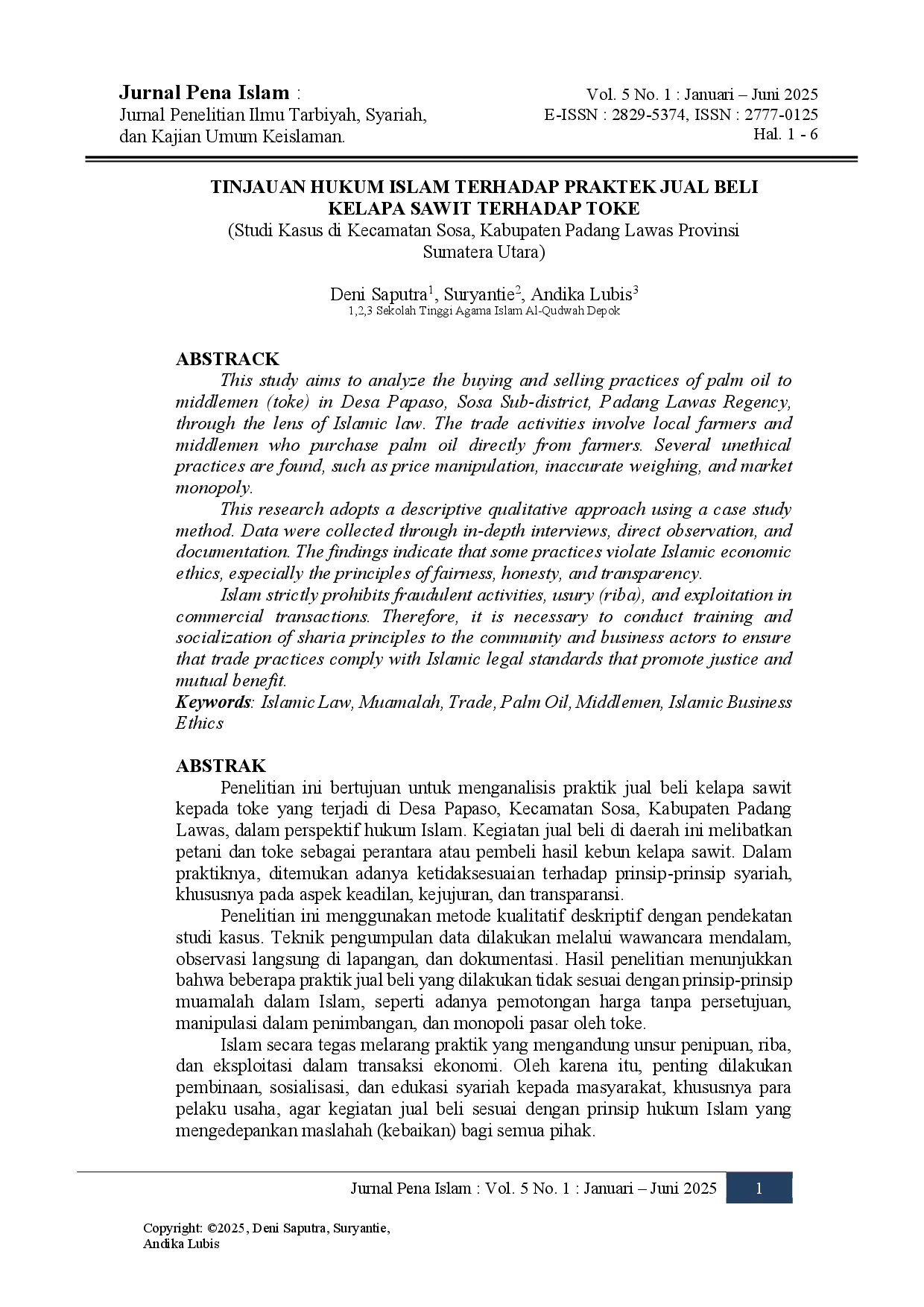 juris TINJAUAN HUKUM ISLAM TERHADAP PRAKTEK JUAL BELI KELAPA SAWIT TERHADAP TOKE Studi Kasus di Kecamatan Sosa Kabupaten Padang Lawas Provinsi Sumatera Utara