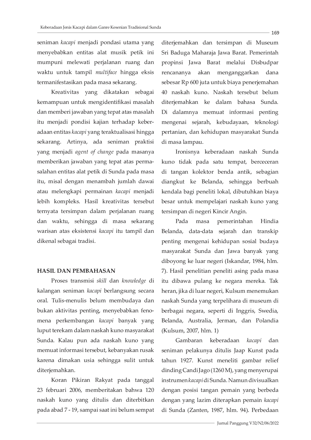 JURIS Keberadaan Jenis Kacapi dalam Ganre Kesenian Tradisional Sunda