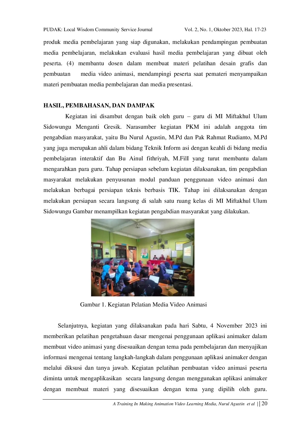 JURIS Pelatihan Pembuatan Media Pembelajaran Video Animasi Berbasis Animaker Untuk Guru Di Mi Miftakhul Ulum Sidowungu Gresik