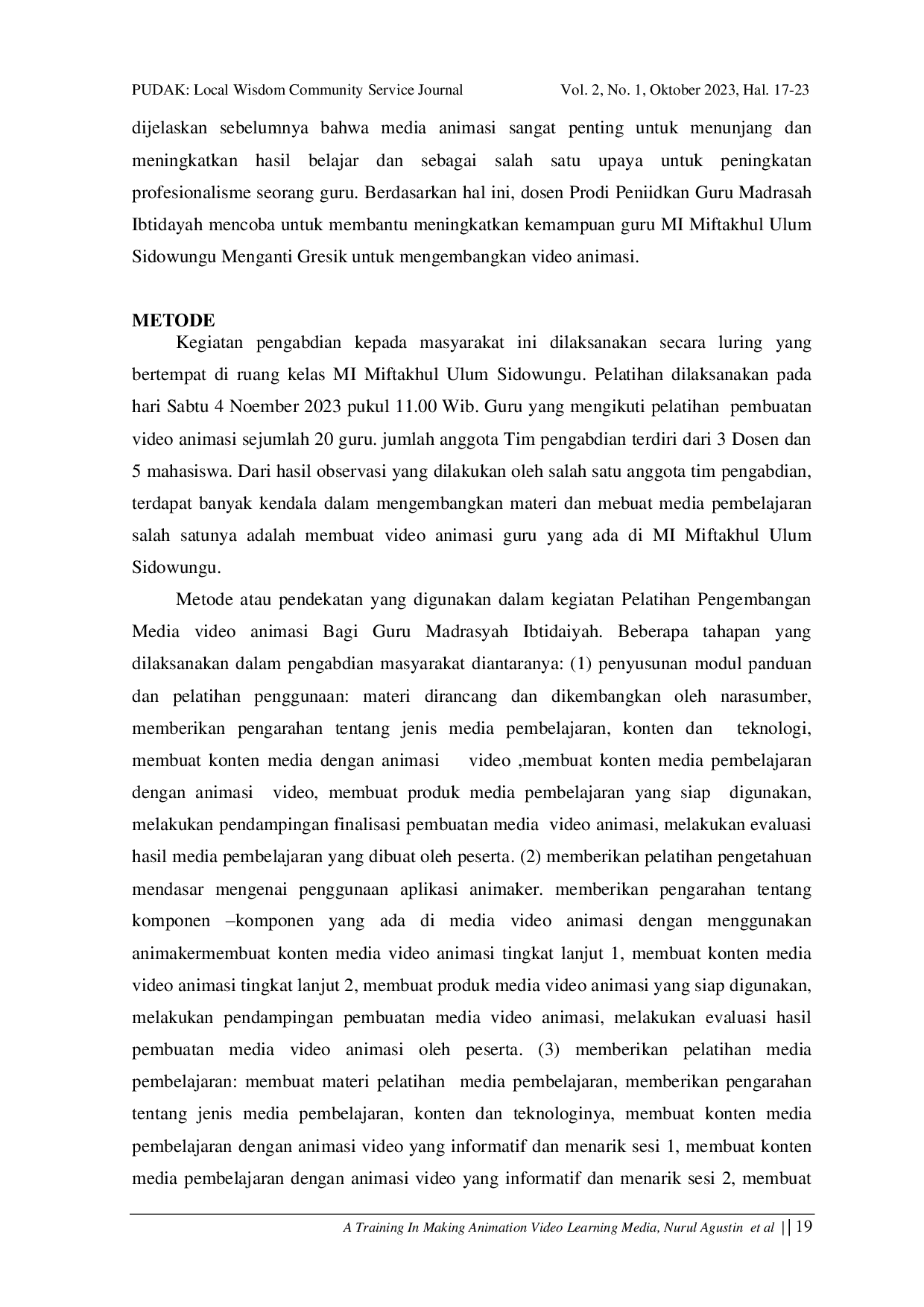 JURIS Pelatihan Pembuatan Media Pembelajaran Video Animasi Berbasis Animaker Untuk Guru Di Mi Miftakhul Ulum Sidowungu Gresik