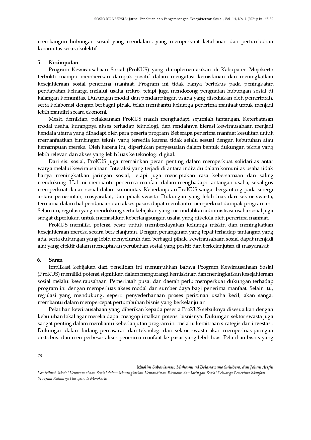 juris Kontribusi Model Kewirausahaan Sosial dalam Meningkatkan Kemandirian Ekonomi dan Jaringan Sosial Keluarga Penerima Manfaat Program Keluarga Harapan di Mojokerto