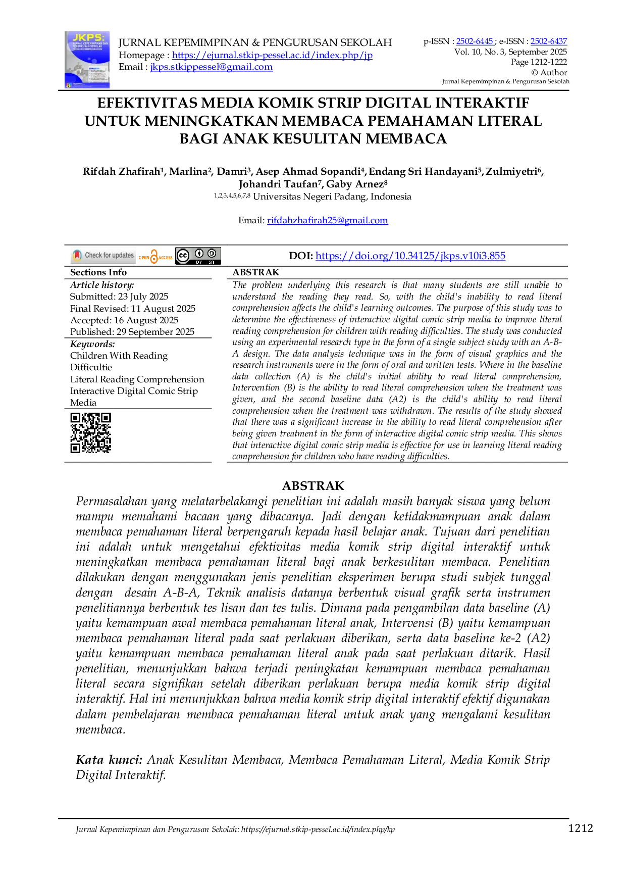 JURIS Efektivitas Media Komik Strip Digital Interaktif Untuk Meningkatkan Membaca Pemahaman Literal Bagi Anak Kesulitan Membaca