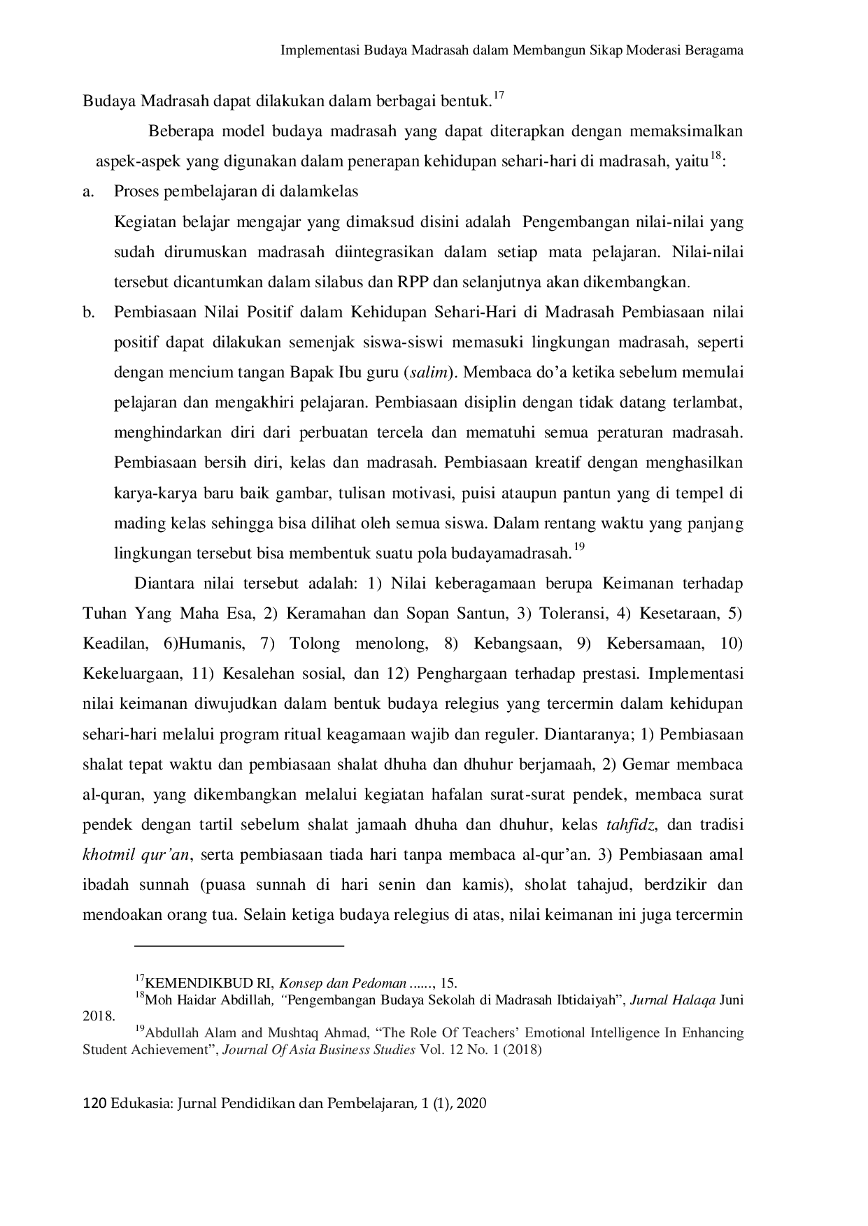 JURIS Implementasi Budaya Madrasah dalam Membangun Sikap Moderasi Beragama