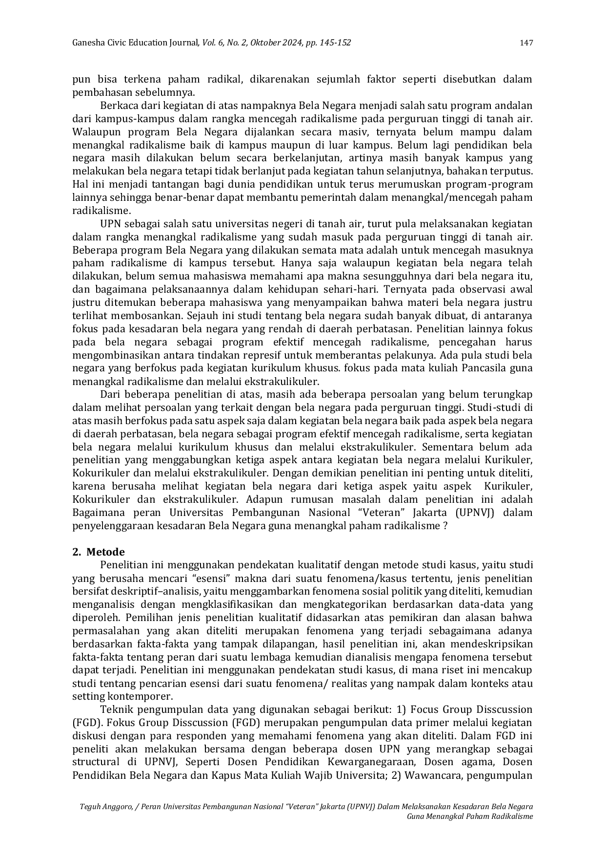 JURIS Peran Universitas Pembangunan Nasional Veteran Jakarta UPNVJ Dalam Melaksanakan Kesadaran Bela Negara Guna Menangkal Paham Radikalisme