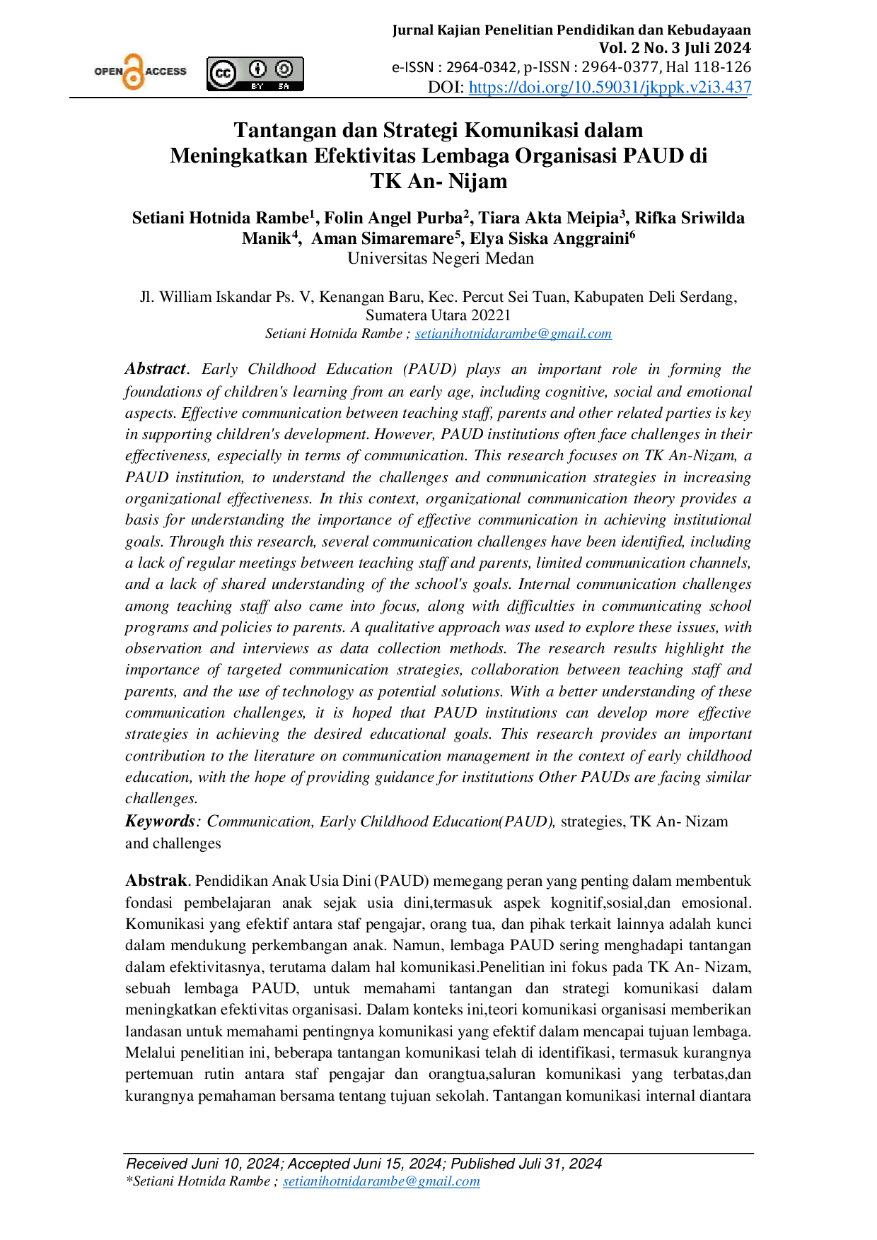 JURIS Tantangan dan Strategi Komunikasi dalam Meningkatkan Efektivitas Lembaga Organisasi PAUD di TK An Nijam