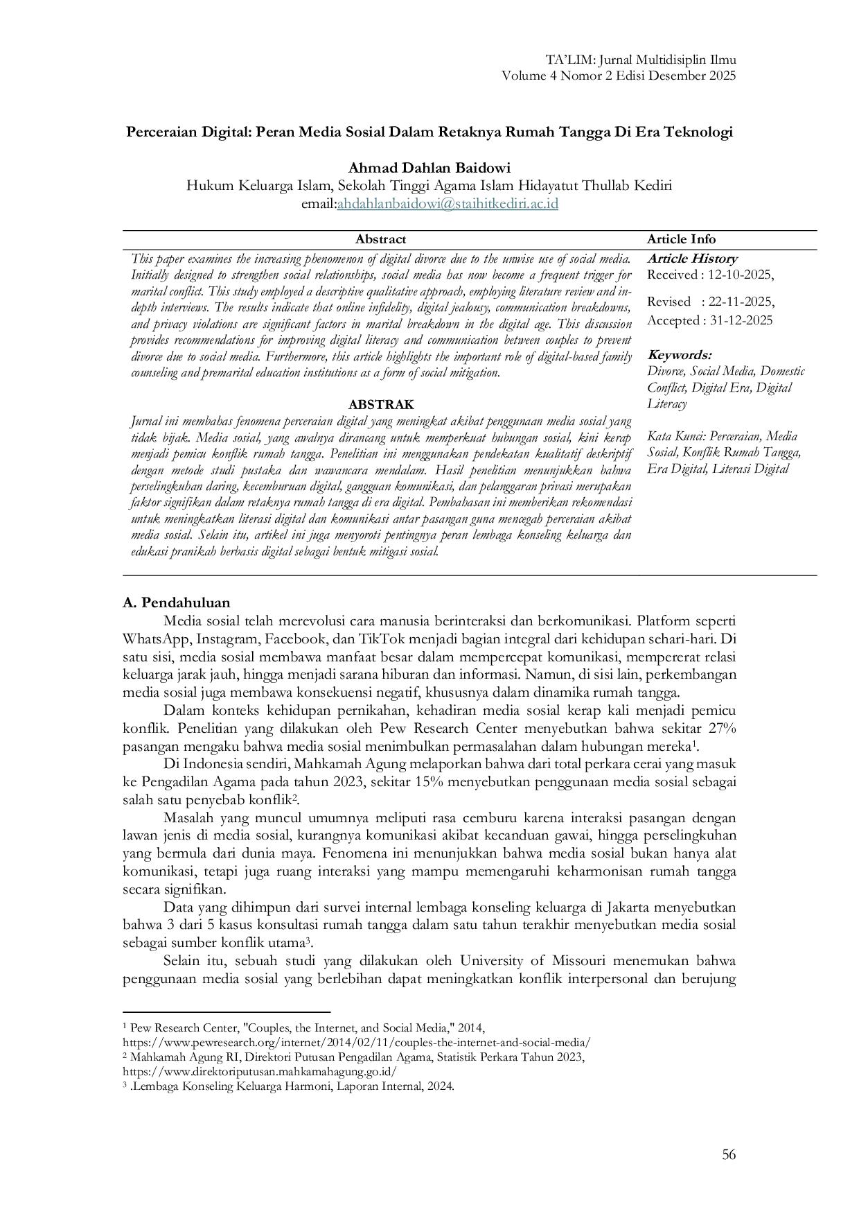 JURIS Perceraian Digital Peran Media Sosial Dalam Retaknya Rumah Tangga Di Era Teknologi