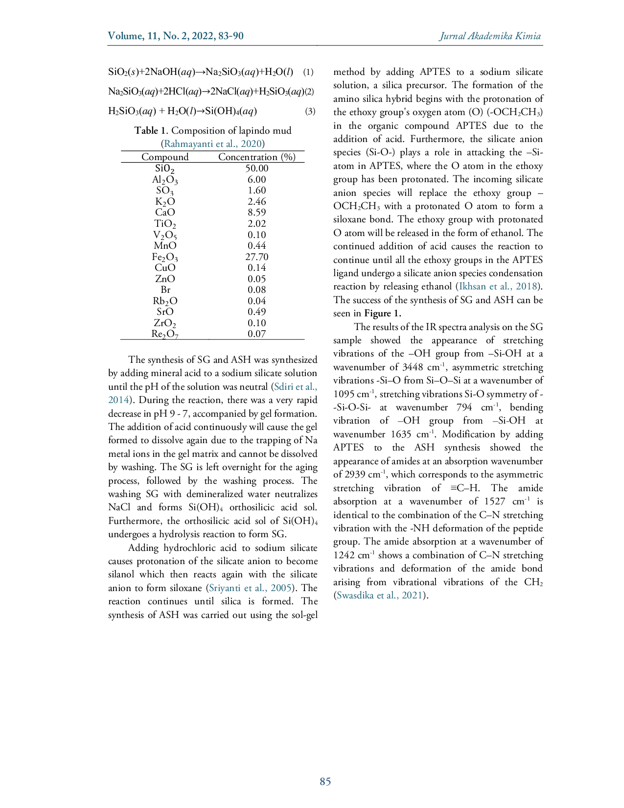 JURIS Studi Pelepasan Fosfat pada Sorbent Silika Gel dan Hibrida Amino Silika dari Lumpur Lapindo