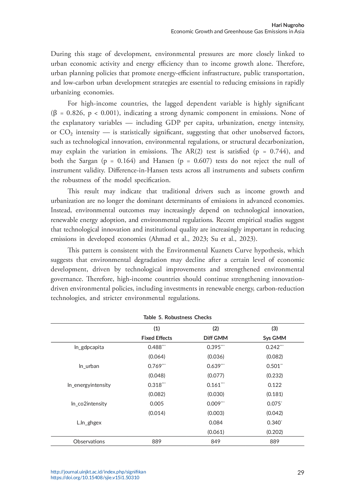 JURIS Economic Growth and Greenhouse Gas Emissions in Asia A Dynamic Panel Analysis Across Income Groups